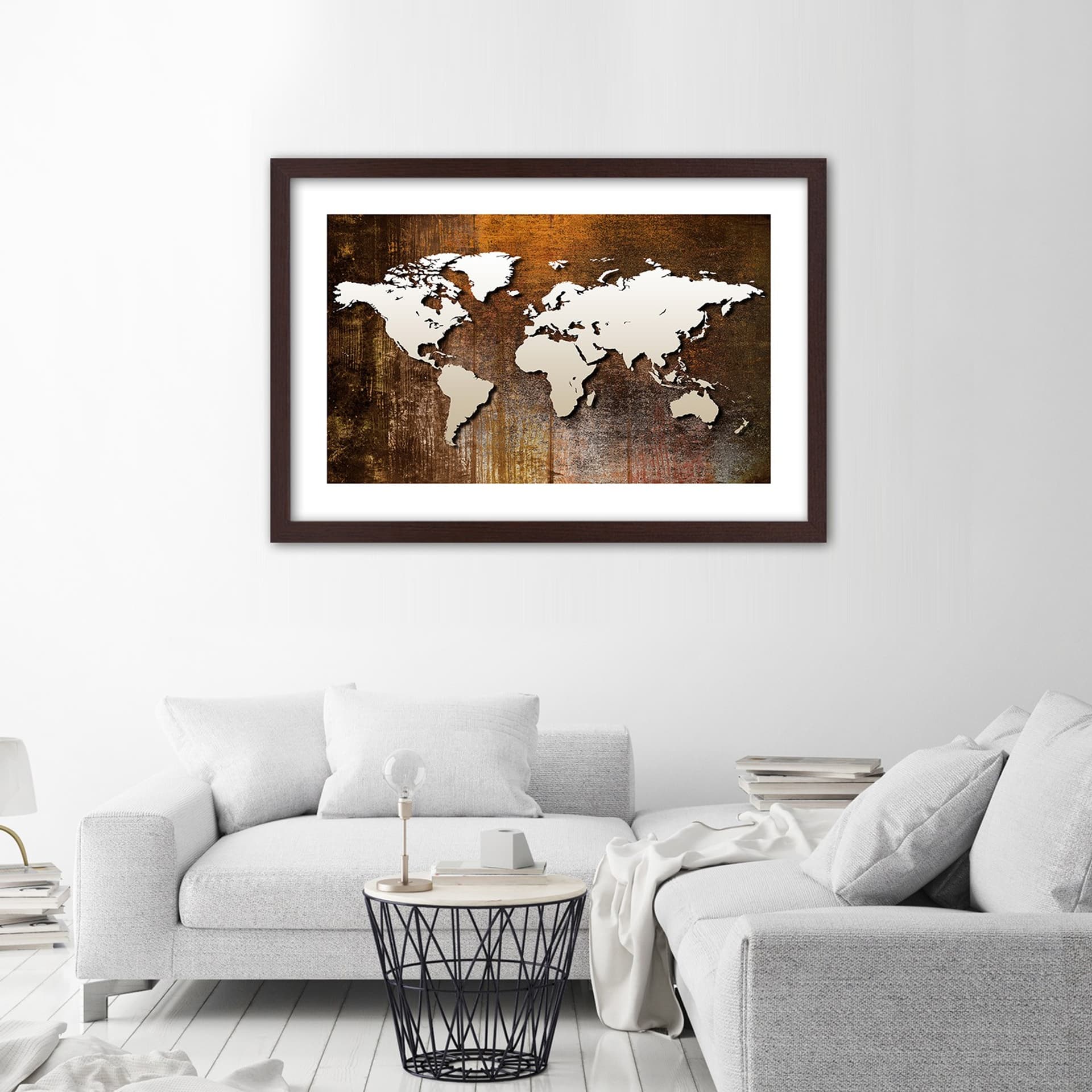 

Obraz w ramie, Mapa świata na drewnie (Rozmiar 45x30)