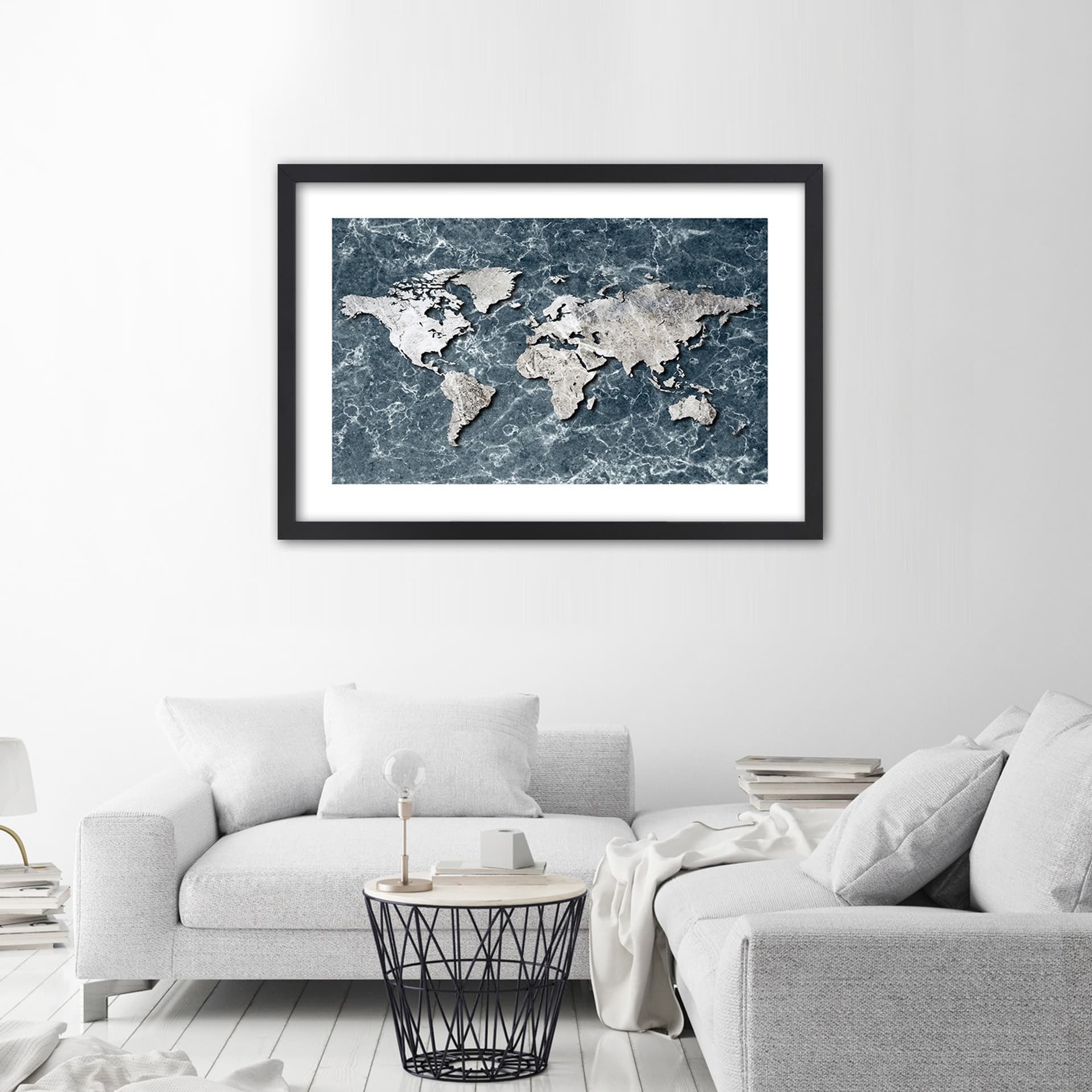 

Obraz w ramie, Mapa świata na marmurze (Rozmiar 30x20)