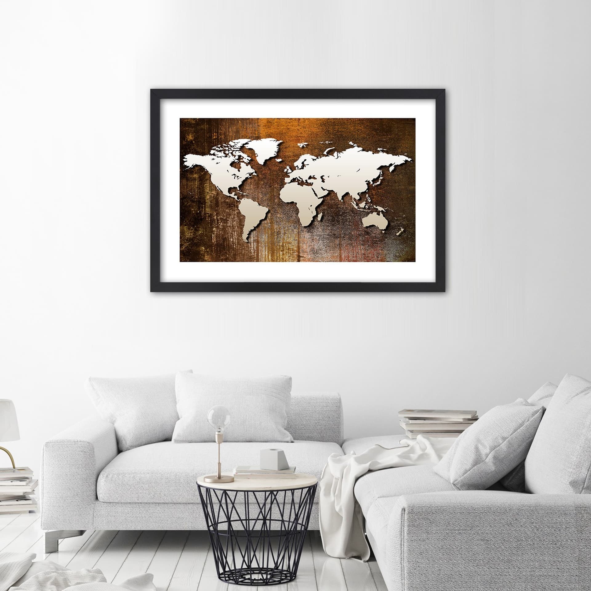 

Obraz w ramie, Mapa świata na drewnie (Rozmiar 60x40)