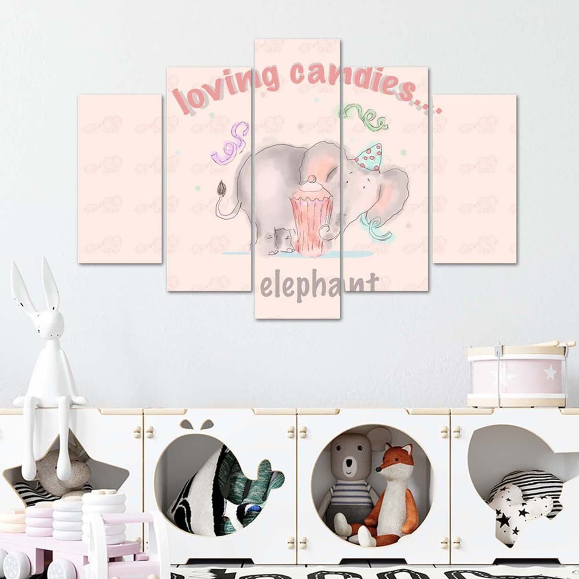 

Obraz pięcioczęściowy Deco Panel, Loving candies elephant (Rozmiar 150x100)