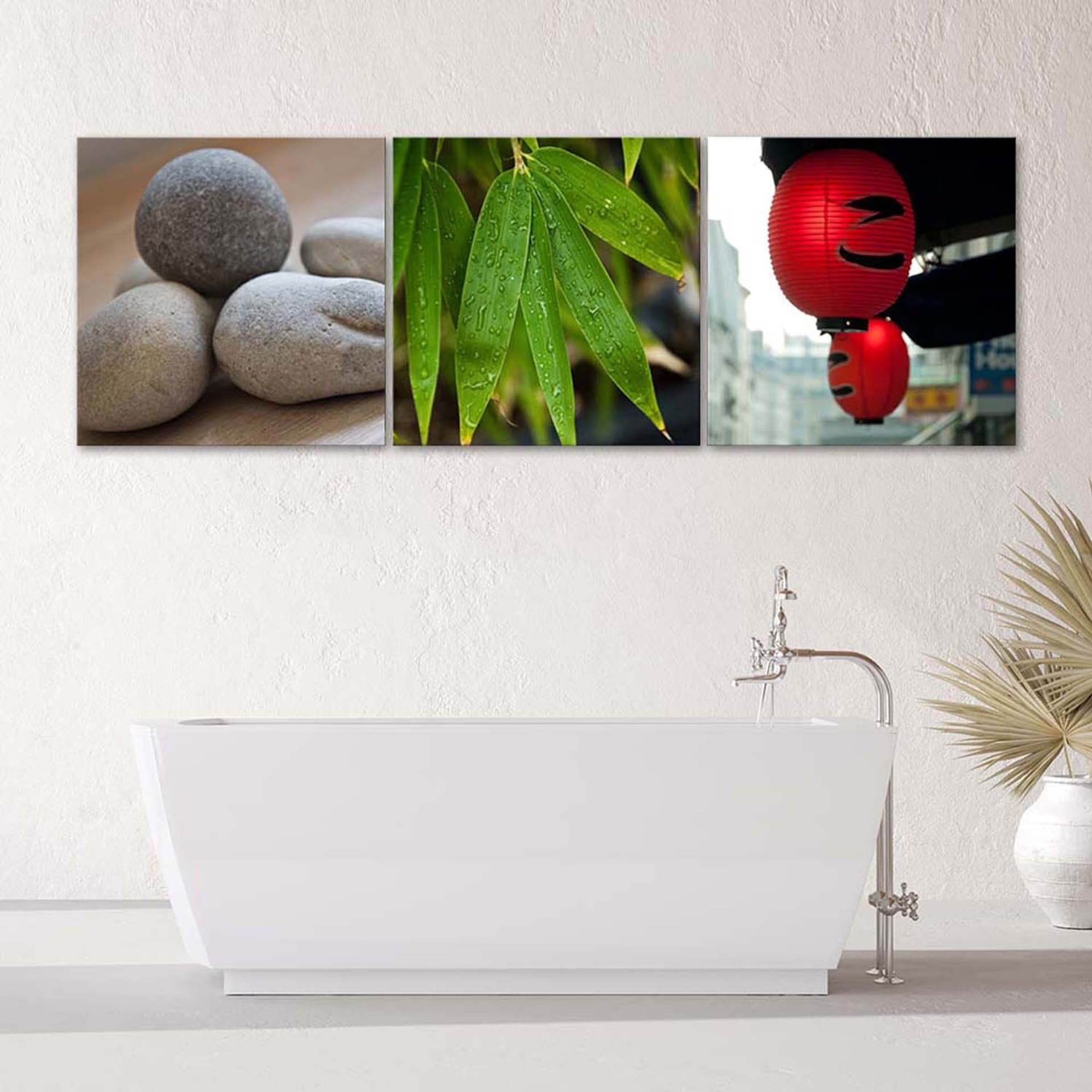 

Zestaw obrazów Deco Panel, Orientalne liście kamienie lampiony (Rozmiar 120x40)