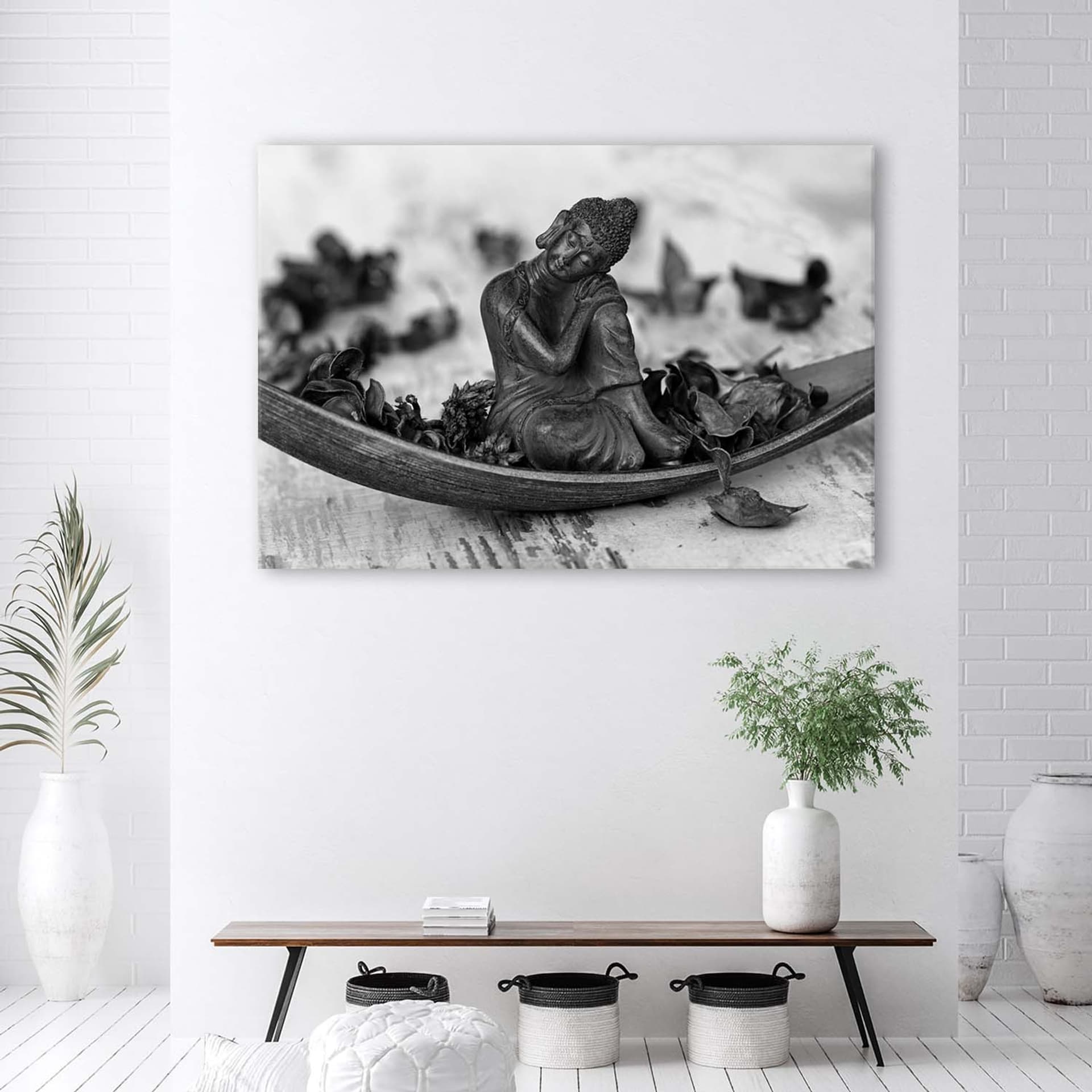 

Obraz Deco Panel, Budda i płatki - czarno-biały (Rozmiar 120x80)
