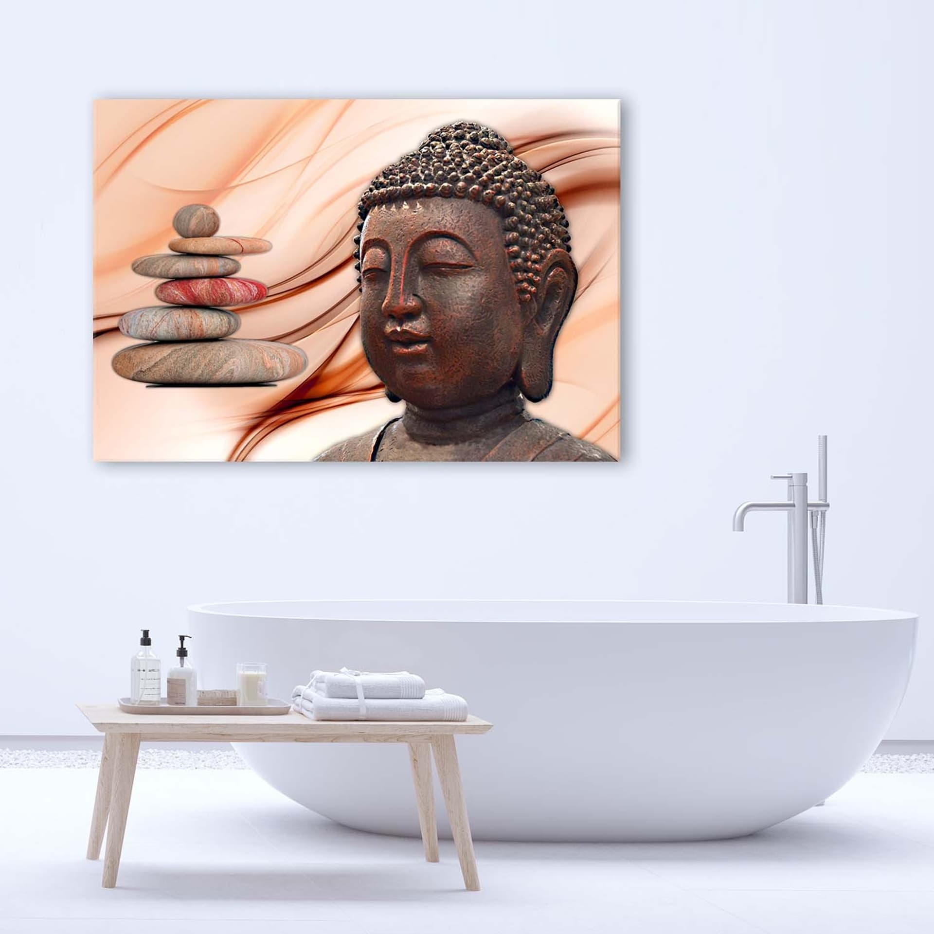 

Obraz Deco Panel, Głowa Buddy i kamienie - różowy (Rozmiar 60x40)