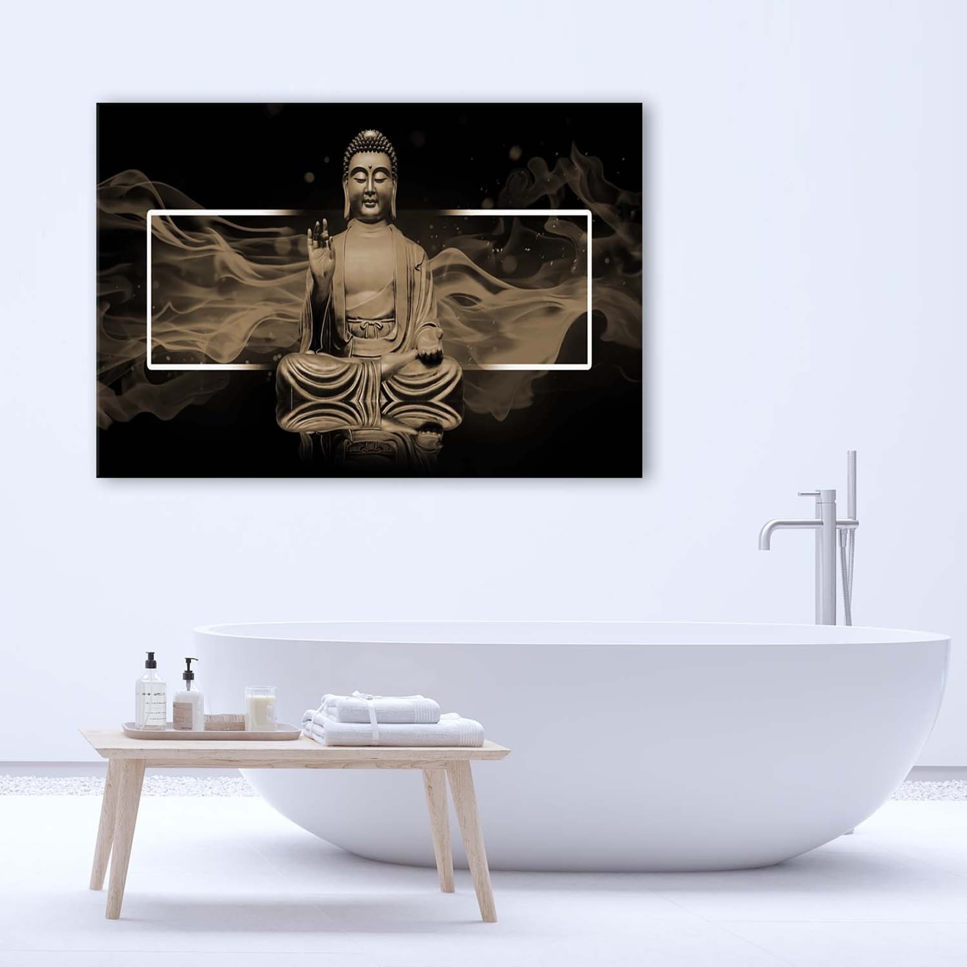 

Obraz Deco Panel, Figura medytującego Buddy - beżowy (Rozmiar 100x70)