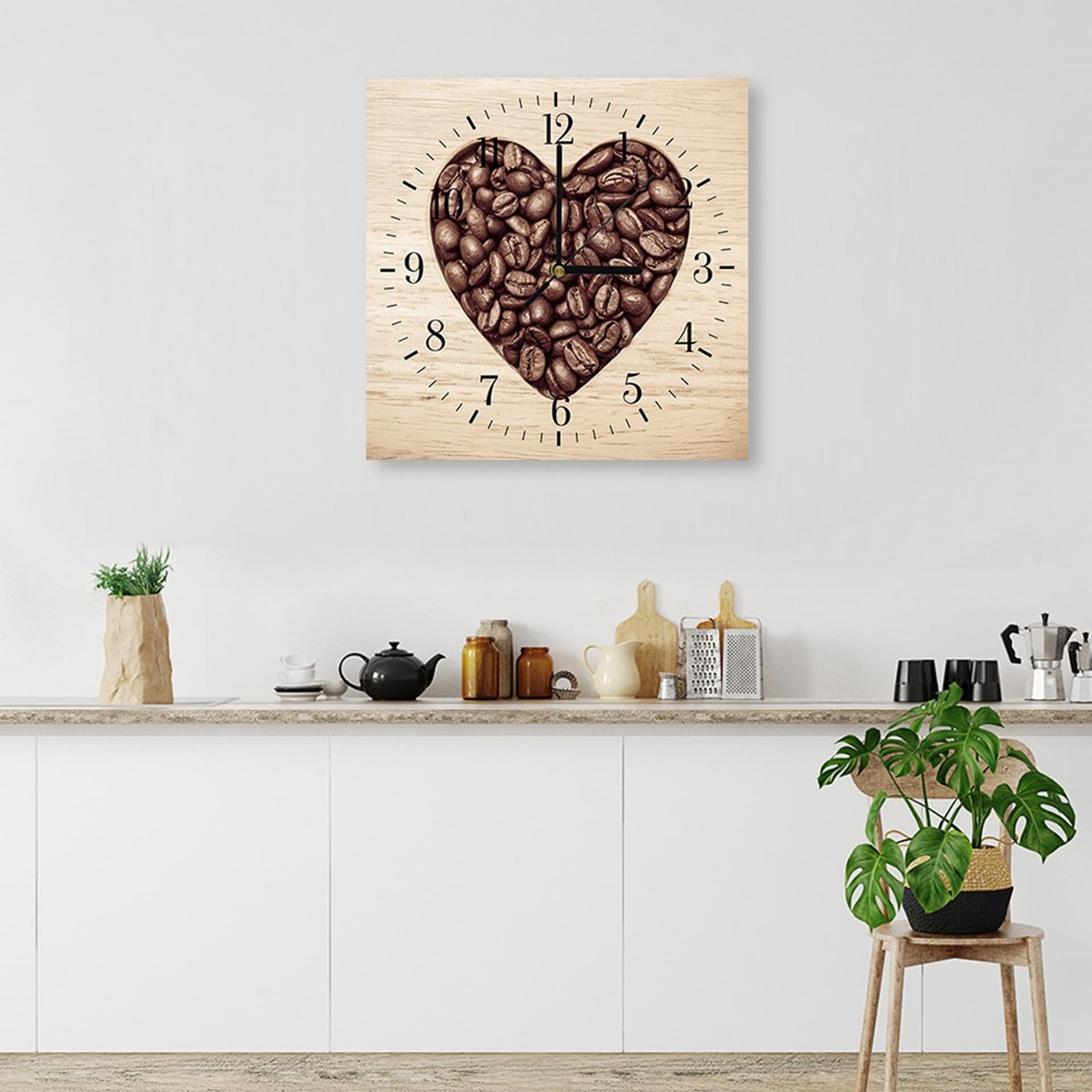 

Obraz z zegarem, Serce z ziaren kawy (Rozmiar 40x40)