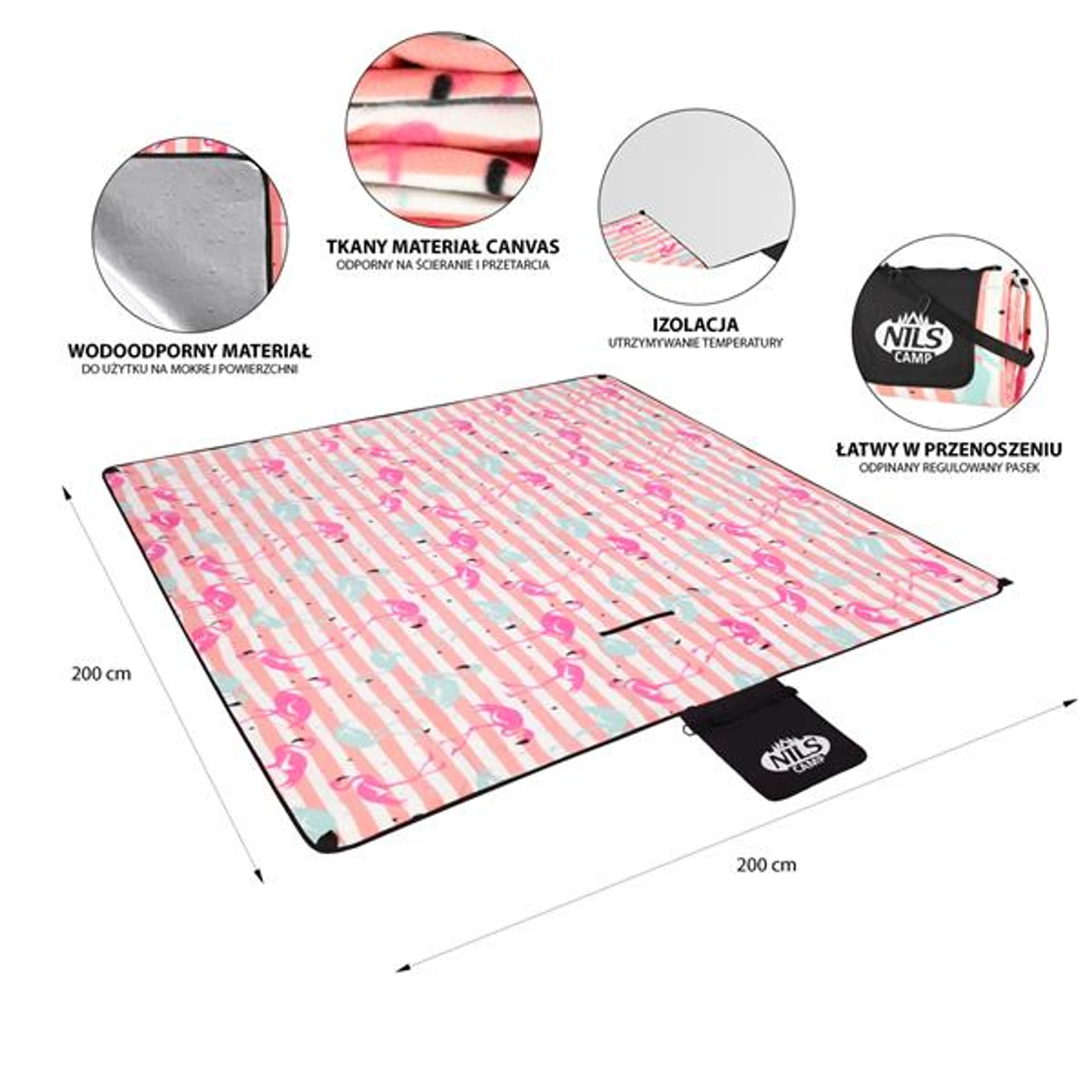 

NC2313 FLAMINGI KOC PIKNIKOWY 200×200cm PE + ALU NILS CAMP