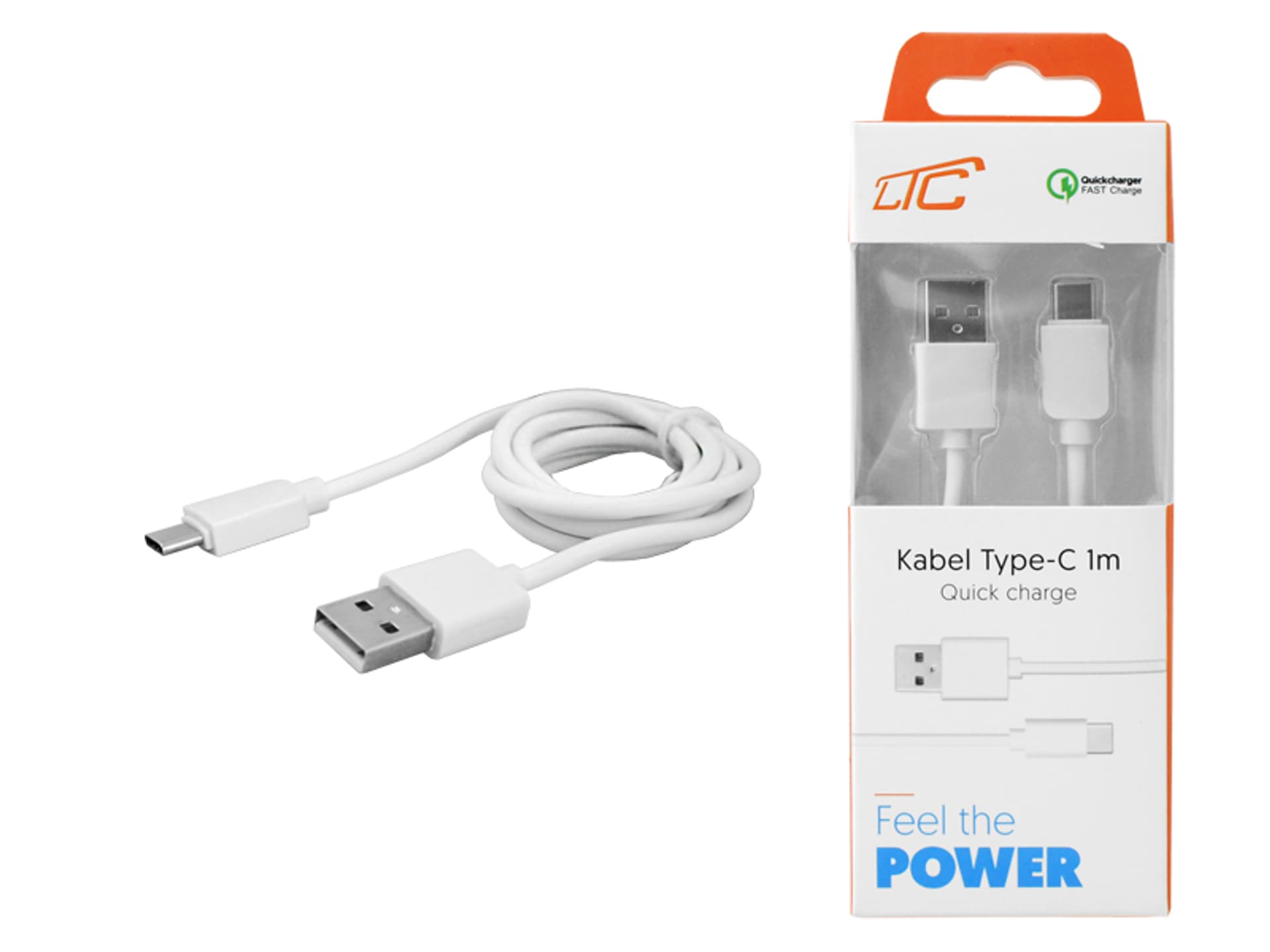 

1 szt. PS Kabel Type-C, 1m biały, Quick Charge.