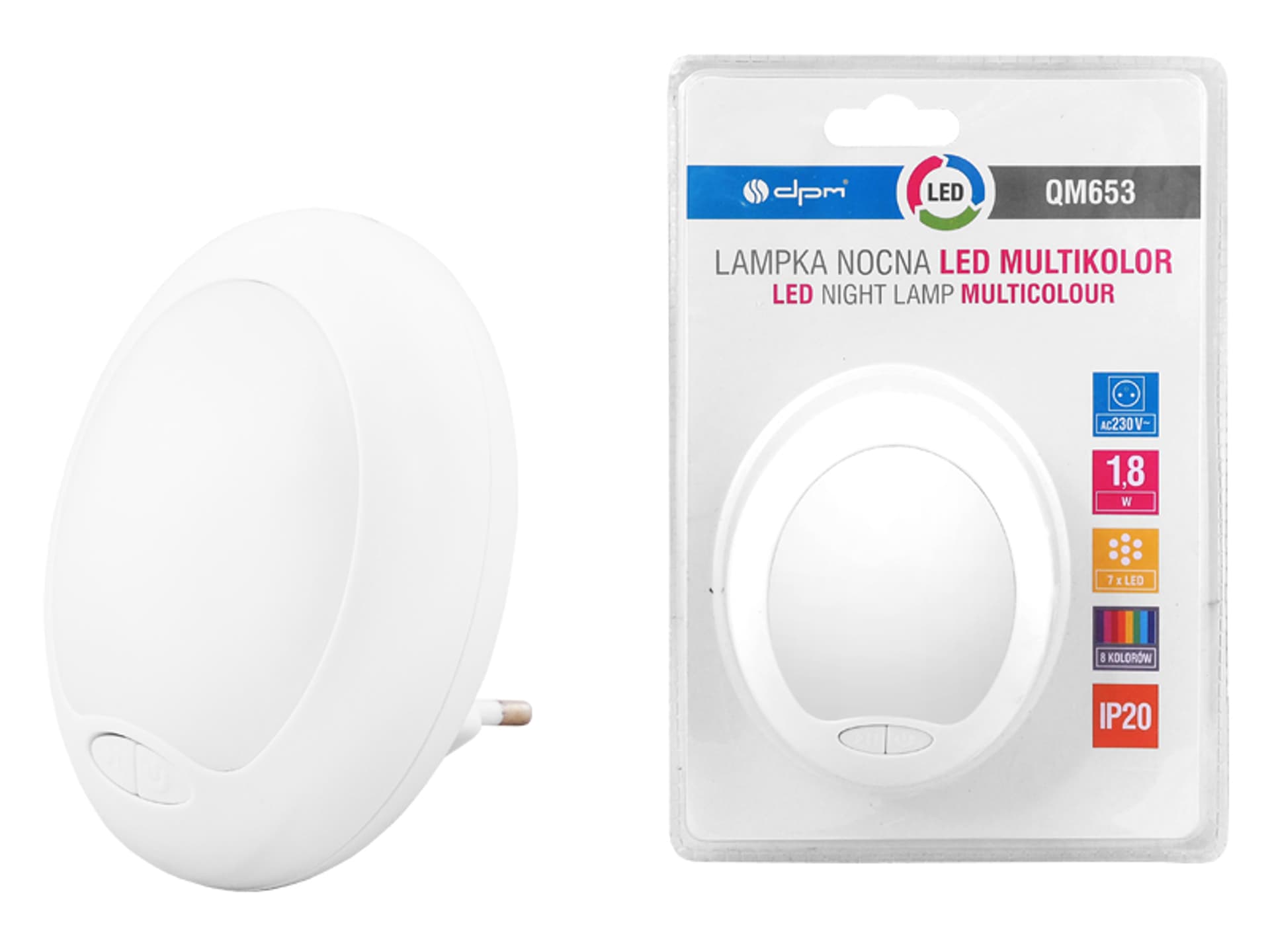 

Lampka nocna LED MULTIKOLOR 1,8W, 8 kolorów (1LM)