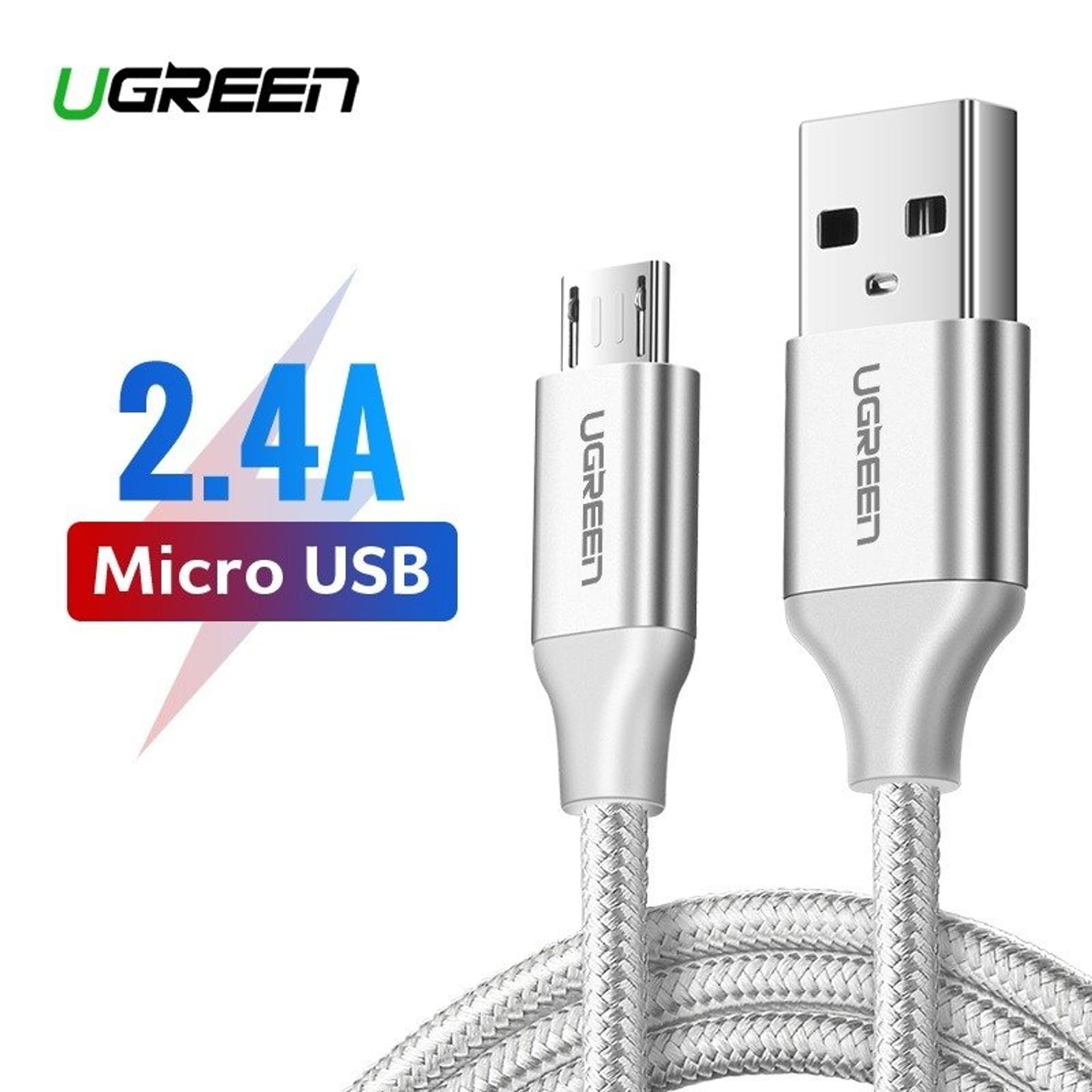 

Kabel USB do Micro USB UGREEN QC 3.0 2.4A 1.5m (biały)