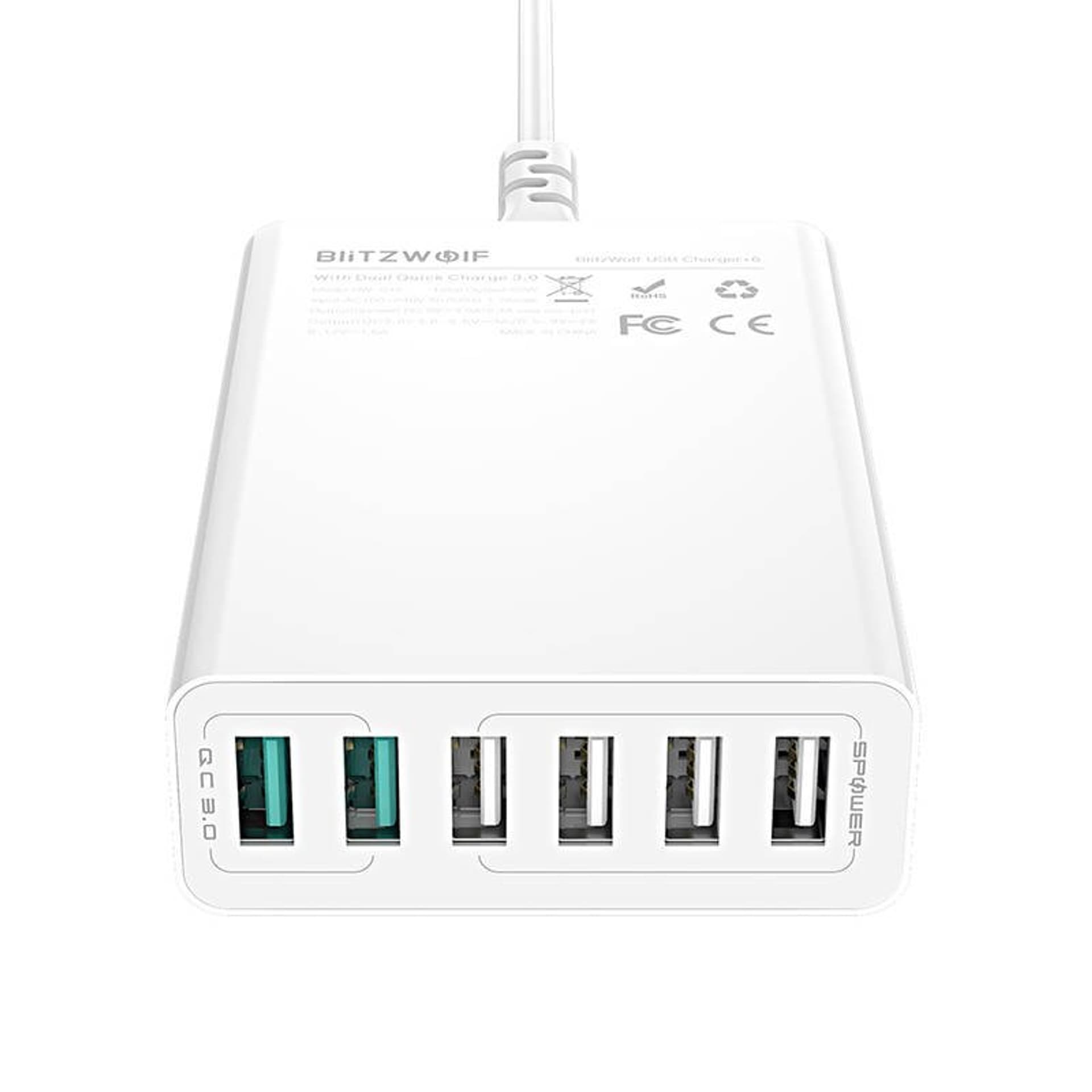 

Ładowarka 6x USB Blitzwolf BW-S15, QC 3.0, 60W (biały)