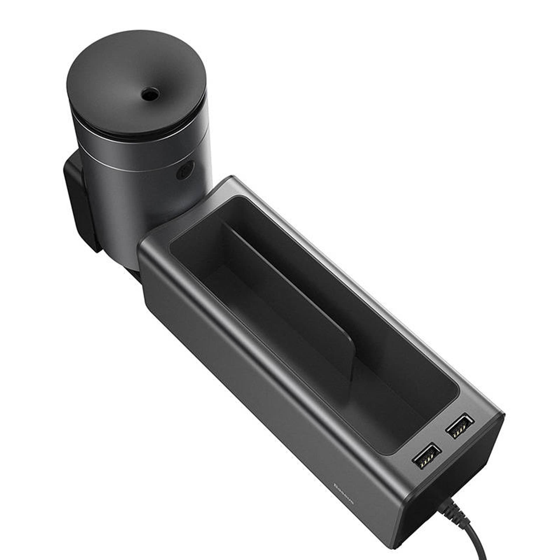 

Baseus Deluxe Metalowy organizer samochodowy z uchwytem na kubek, 2x ładowanie USB (czarny)
