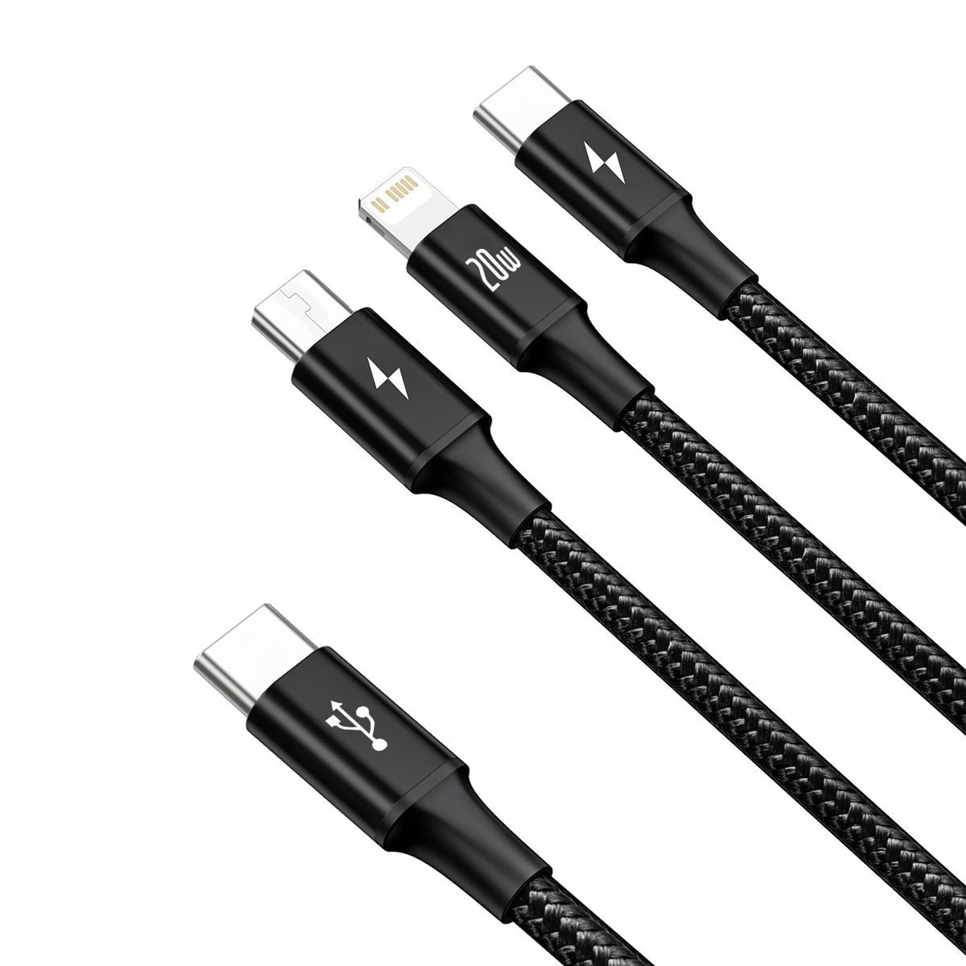 

Kabel usb-c 3w1 micro usb / lightning / usb-c, 20w, 1.5m czarny