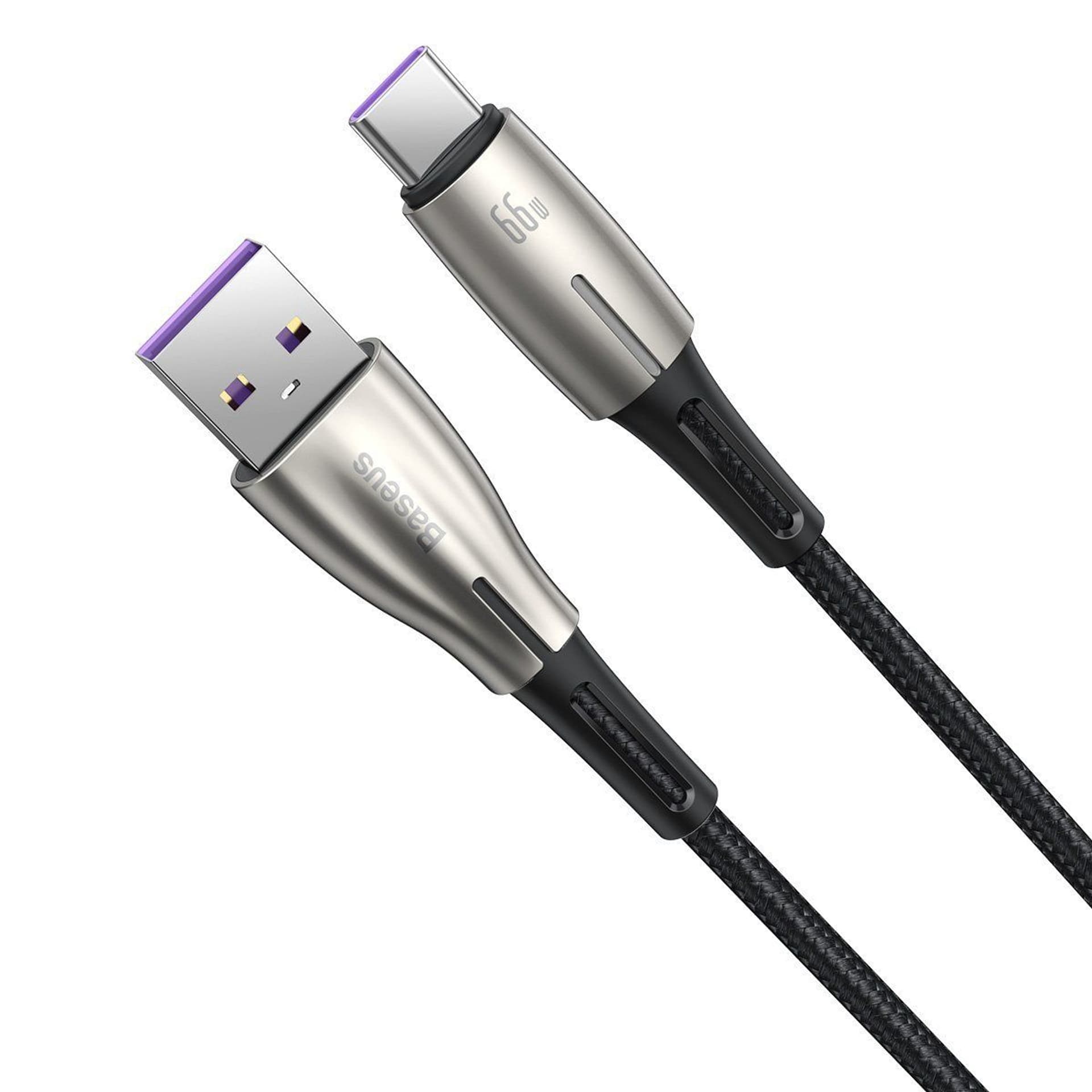 

Kabel USB do USB-C Baseus Water Drop-shaped, LED, 66W, 6A, 1m (czarny)