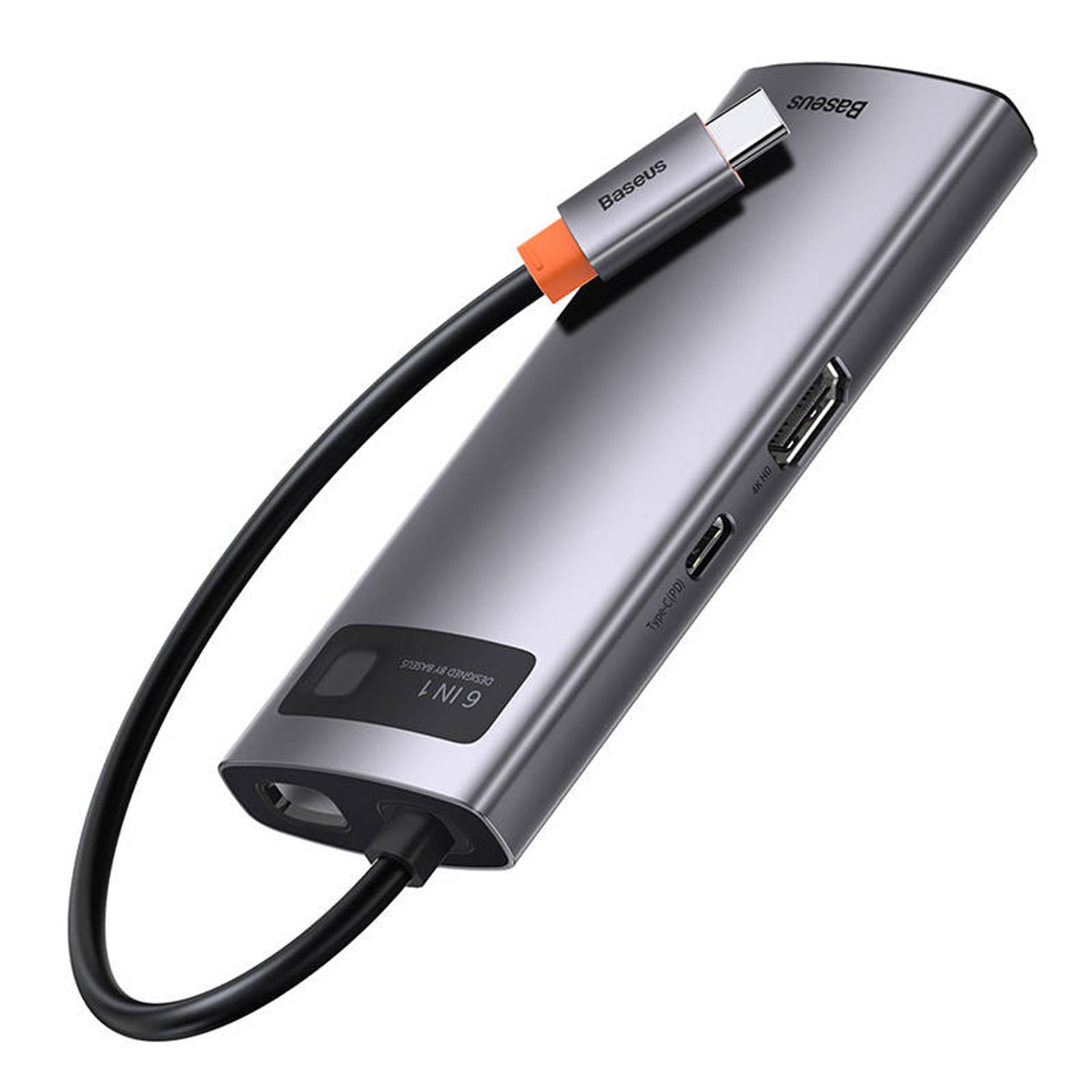 

Hub 6w1 Baseus Metal Gleam Series, USB-C do 3x USB 3.0 + HDMI + USB-C PD + Ethernet RJ45