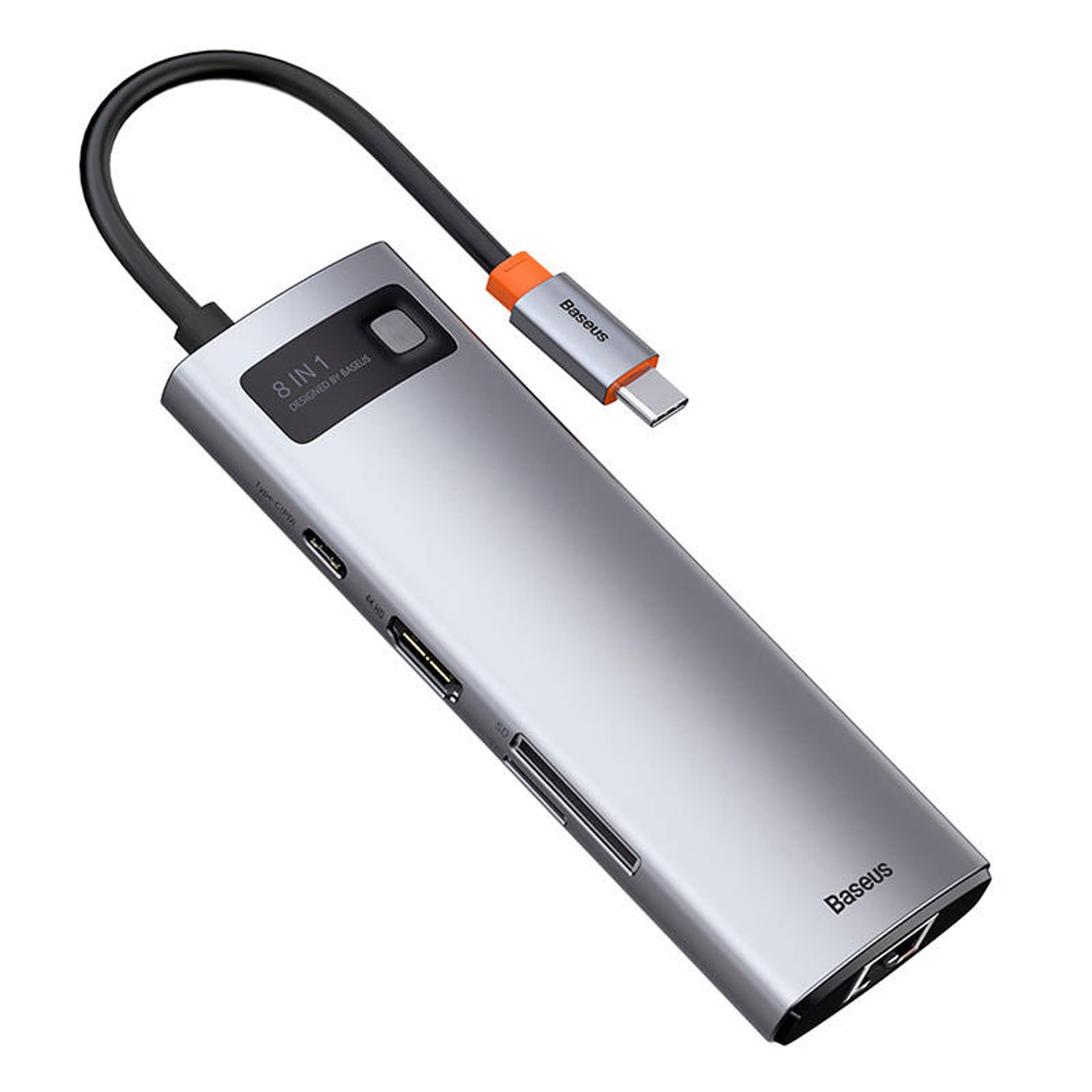 

Hub 8w1 Baseus Metal Gleam Series, USB-C do 3x USB 3.0 + HDMI + USB-C PD + Ethernet RJ45 + microSD/SD