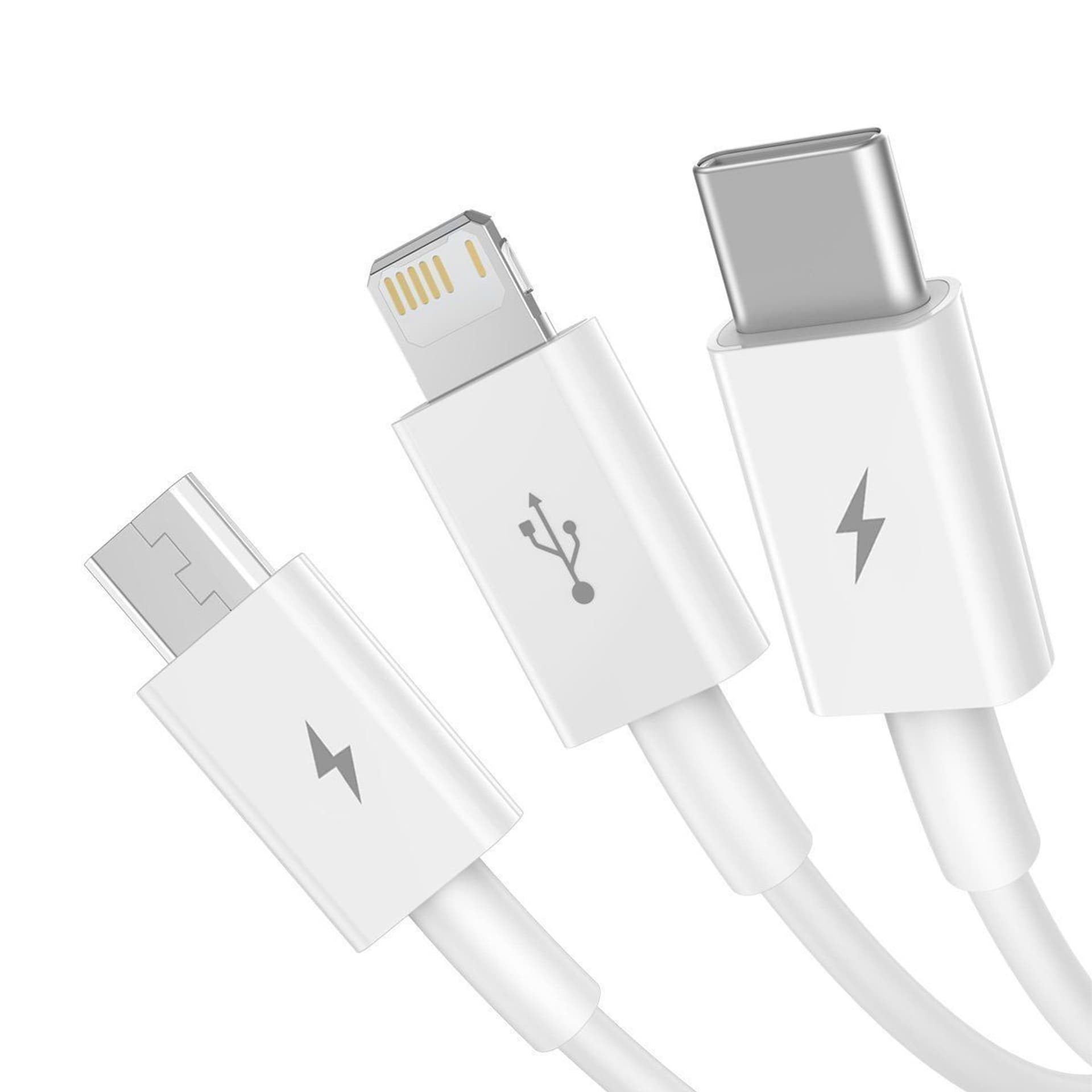 

Kabel USB 3w1 Baseus Superior Series, USB do micro USB / USB-C / Lightning, 3.5A, 1.2m (biały)