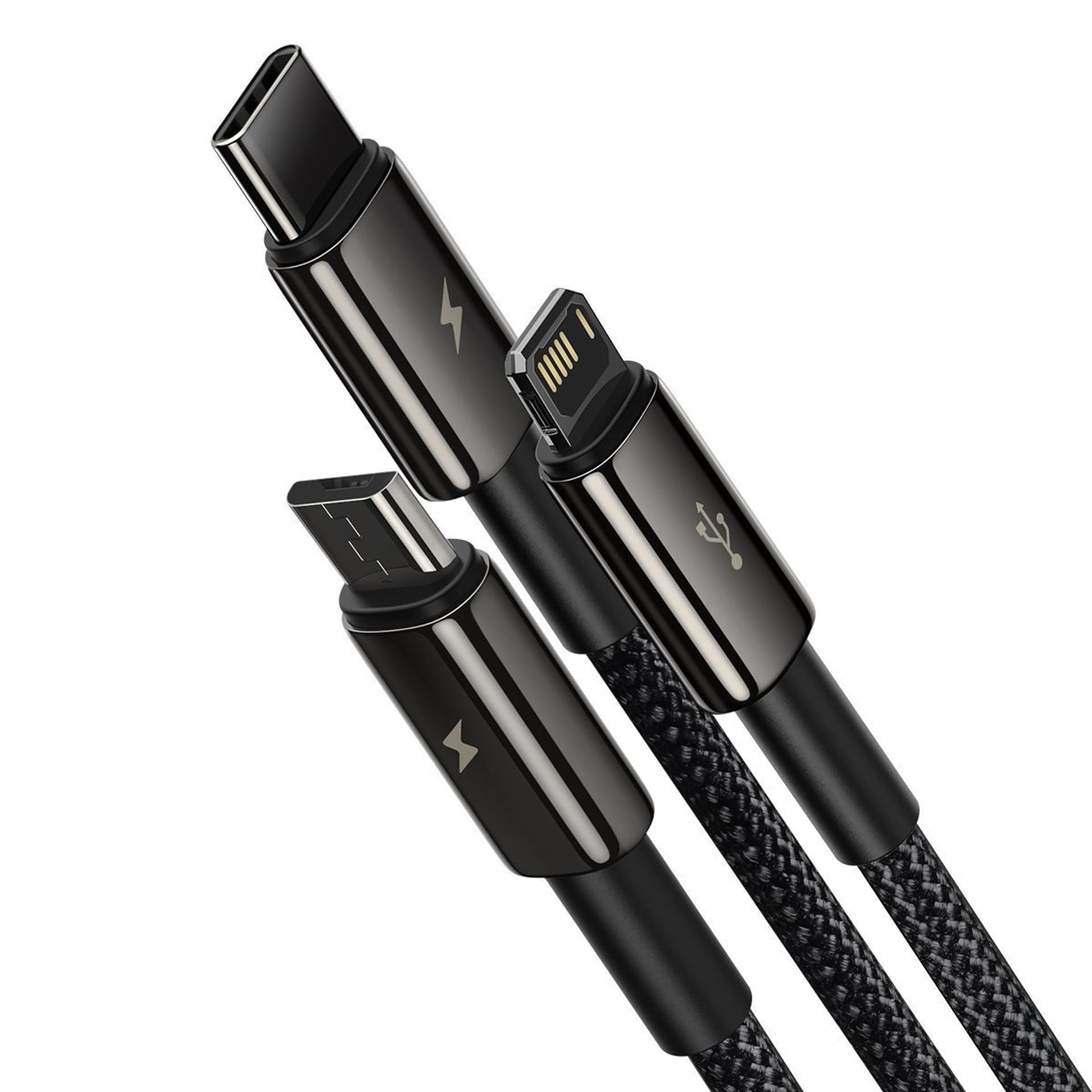 

Kabel USB 3w1 Baseus Tungsten Gold, USB do micro USB / USB-C / Lightning, 3.5A, 1.5m (czarny)