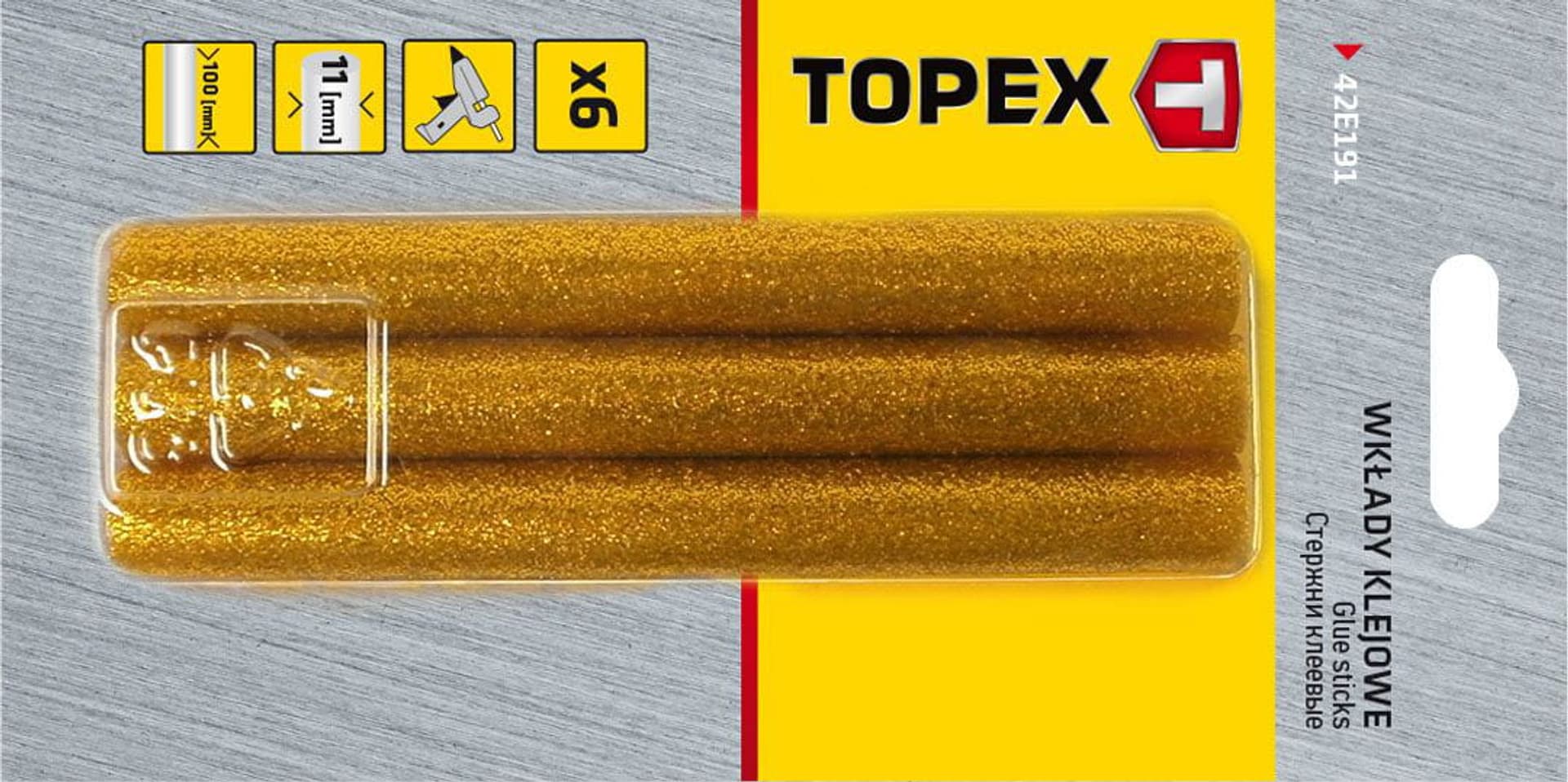 

Klej na gorąco 11mm brokat 6 sztuk Topex (złoty)
