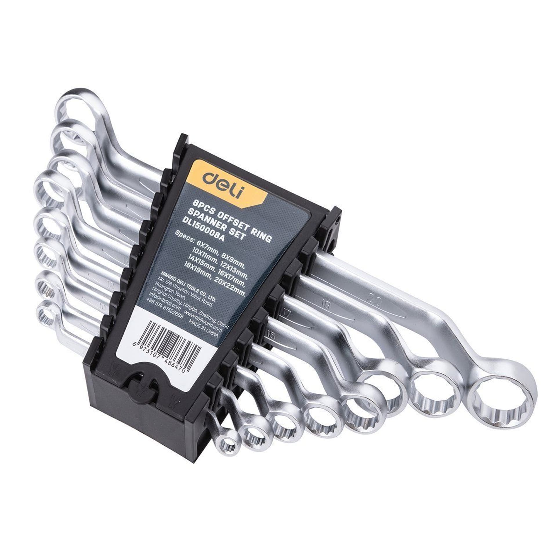 

Zestaw kluczy oczkowych odgiętych Deli Tools EDL150008A, 8 sztuk