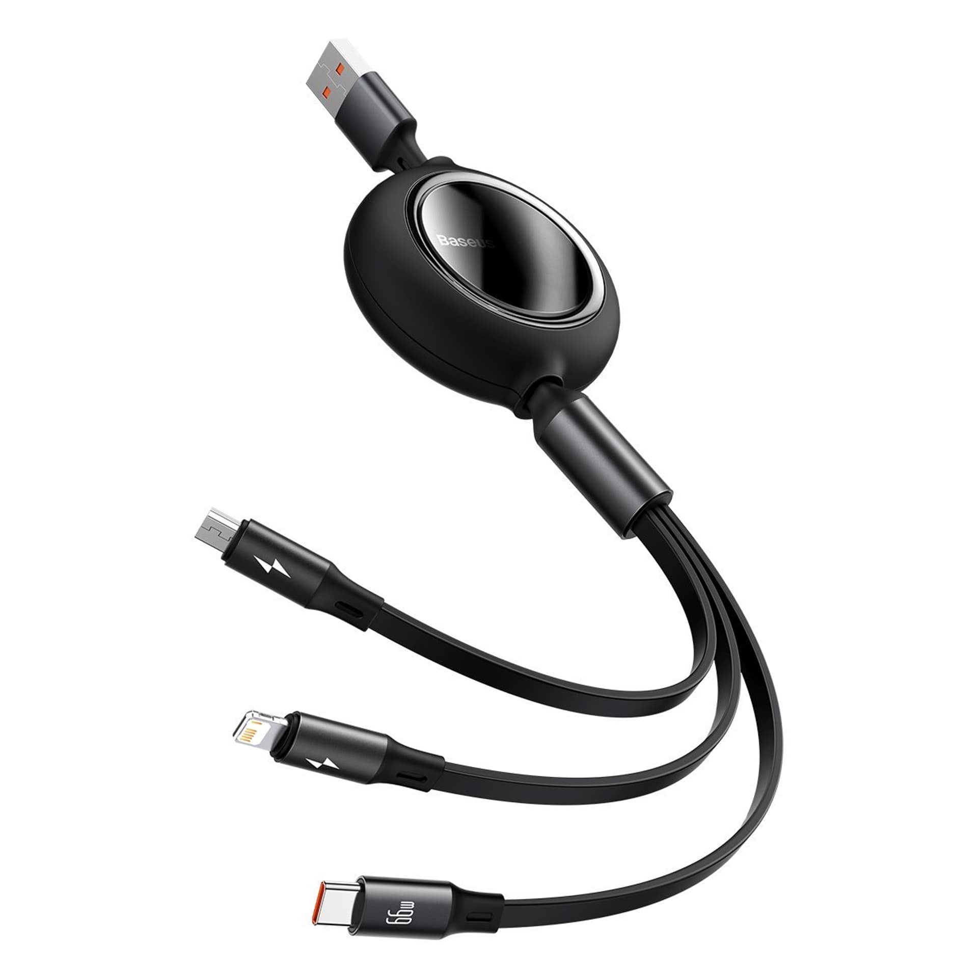 

Kabel USB 3w1 Baseus Bright Mirror, USB do micro USB / USB-C / Lightning, 66W, 1.2m (czarny)