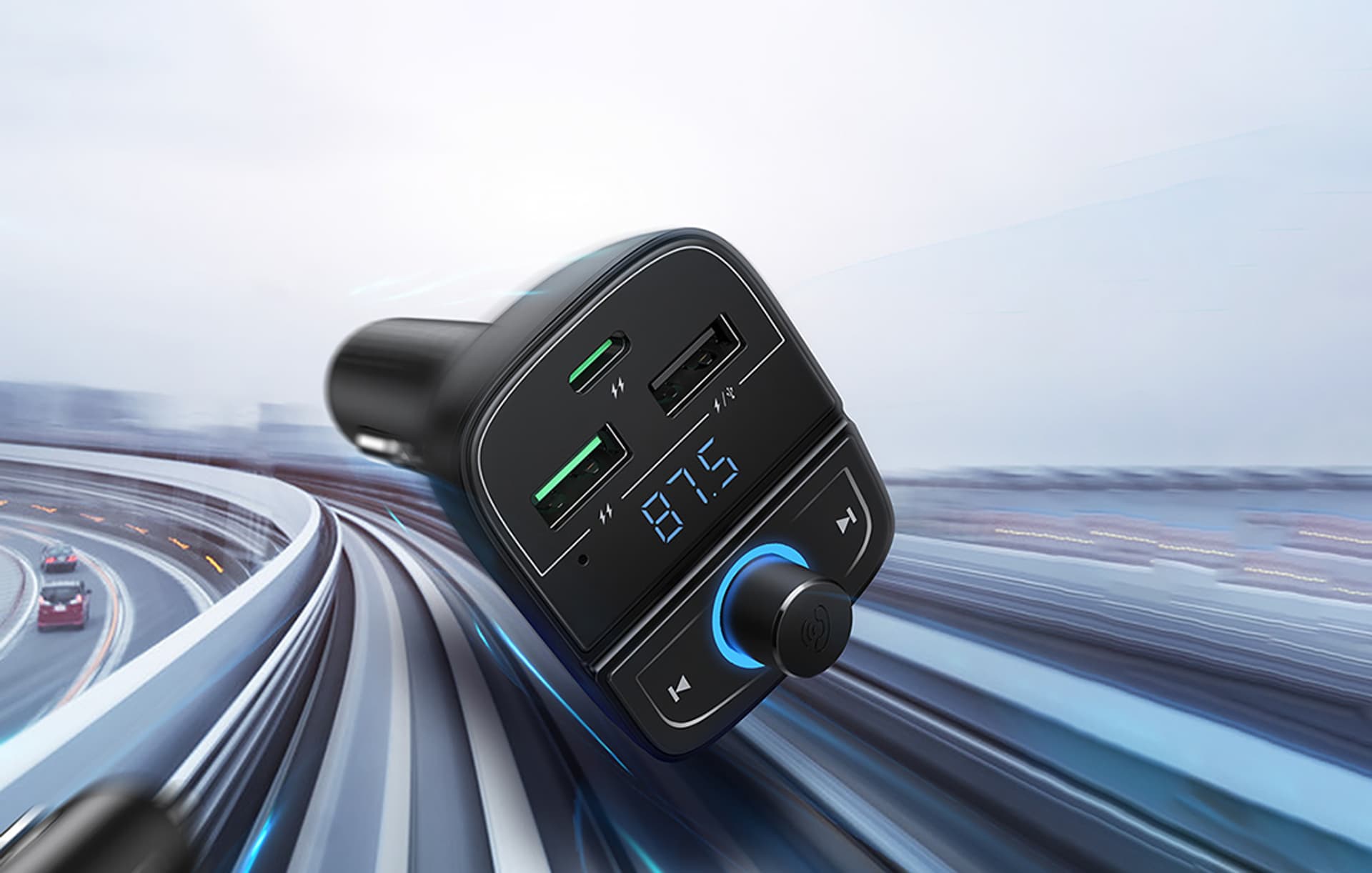 

Transmiter FM UGREEN CD229, Bluetooth 5.0, USB QC 3.0, USB-C PD, microSD (czarny)