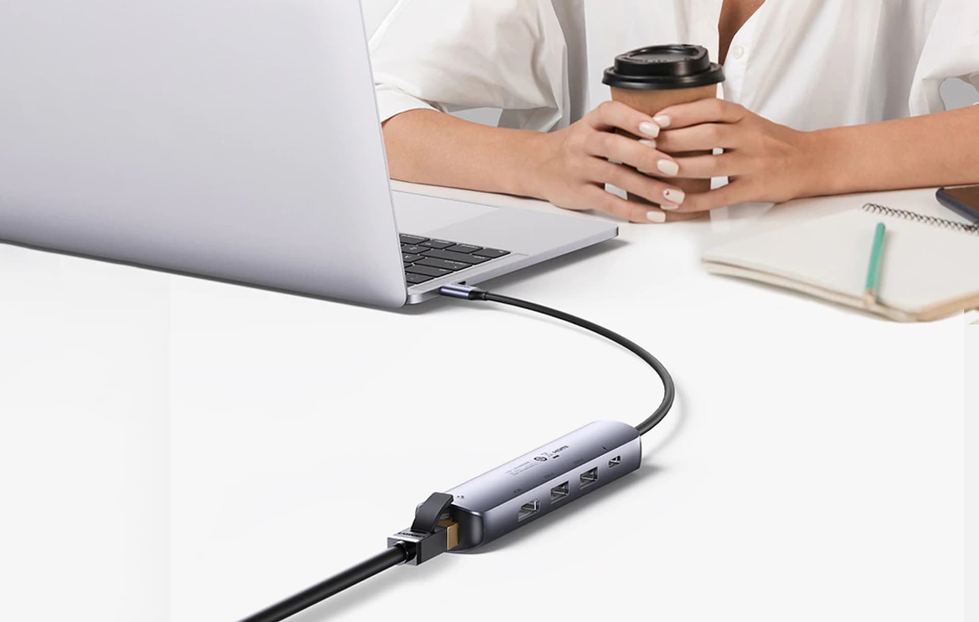 

Adapter 5w1 UGREEN CM418 Hub USB-C do 2x USB 3.0, HDMI, RJ45, USB-C (szary)