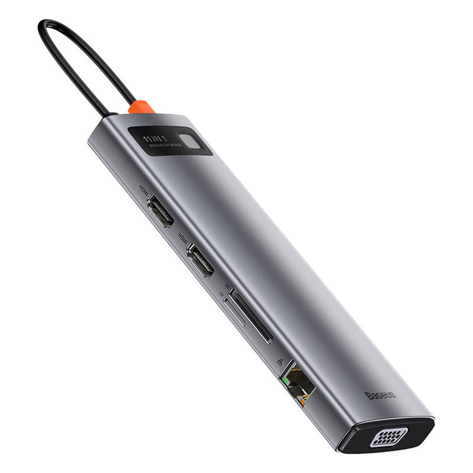 

Hub 11w1 Baseus Metal Gleam Series, USB-C do 3x USB 3.0 + 2x HDMI + USB-C PD + Ethernet RJ45 + microSD/SD + VGA + AUX