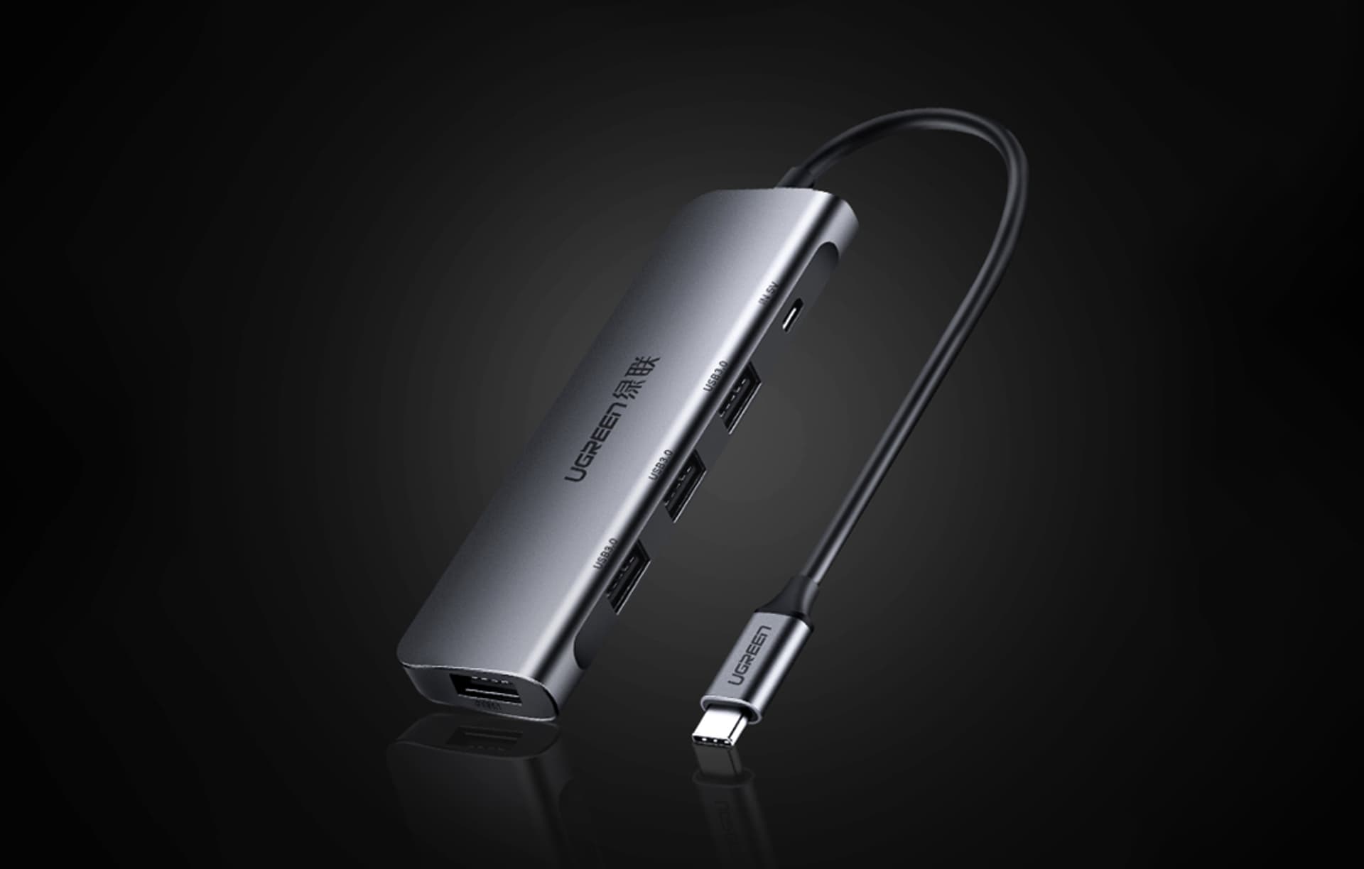 

Adapter 5w1 UGREEN Hub USB-C do 3x USB 3.0 + HDMI 4K + USB-C PD 100W (szary)