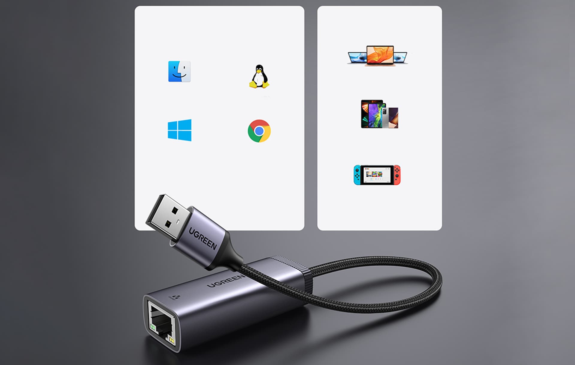 

UGREEN CM483 Adapter sieciowy USB do RJ45 (szary)
