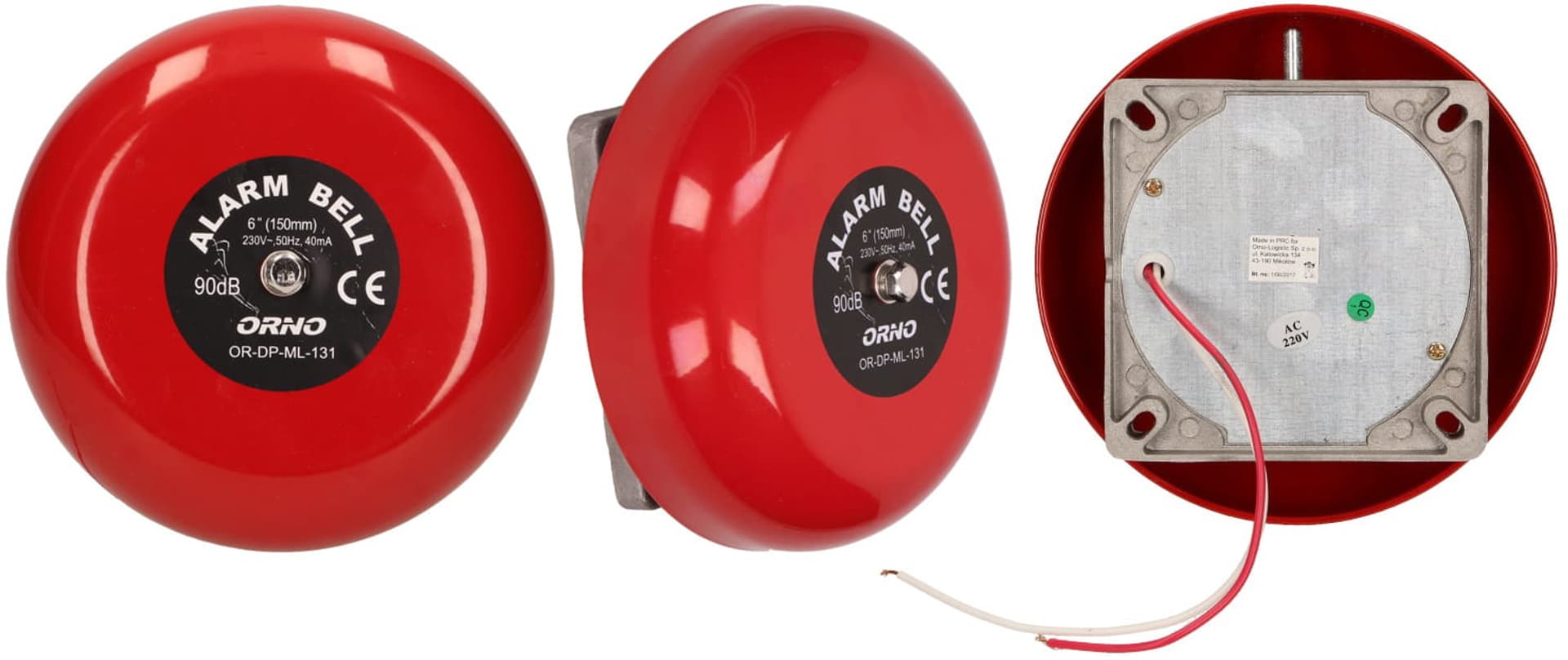 

Dzwonek szkolny 230V, 90dB alarm czerwony