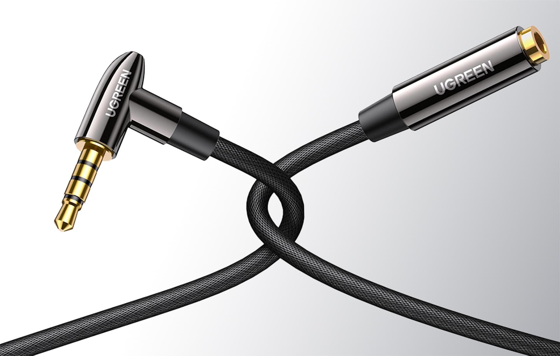 

Kątowy kabel mini jack 3.5mm AUX UGREEN AV188, 2m (czarny)