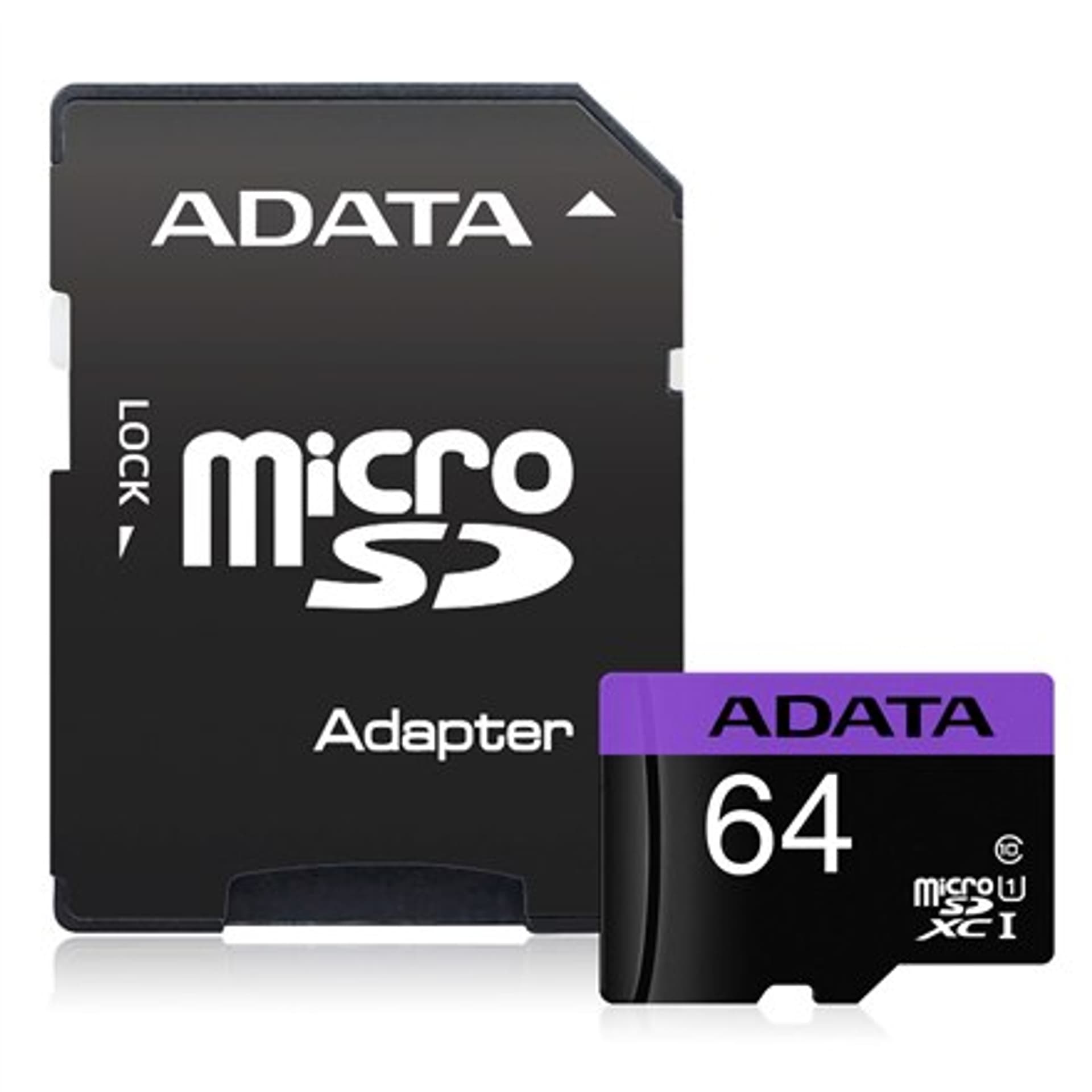

ADATA Memory card AUSDX64GUICL10-PA1 64 GB, microSDHC, Flash memory class UHS-I Class 10, Adapter