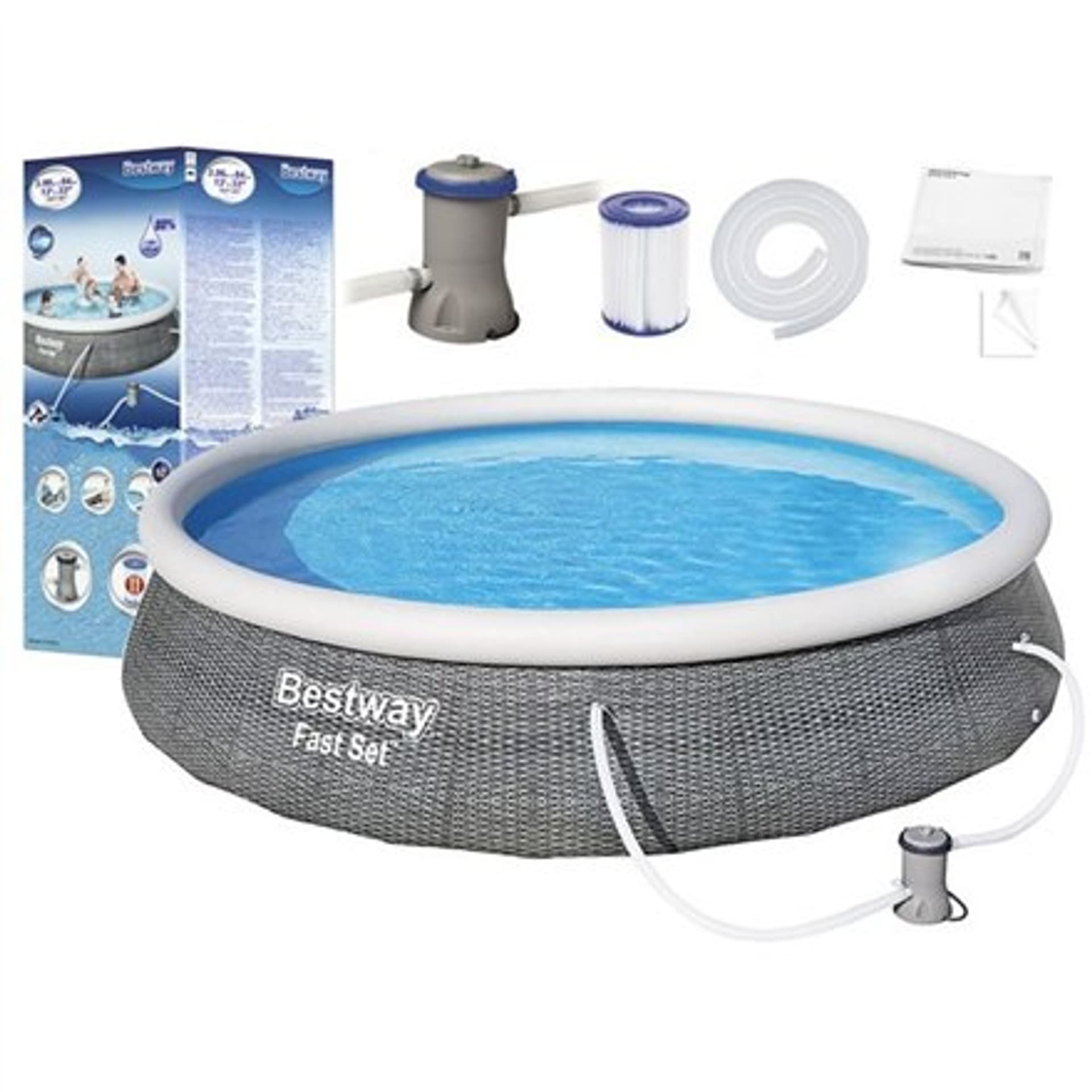 

Bestway 57376 Basen rozporowy Fast Set z pompą filtracyjną Szary 3.96m x 84cm