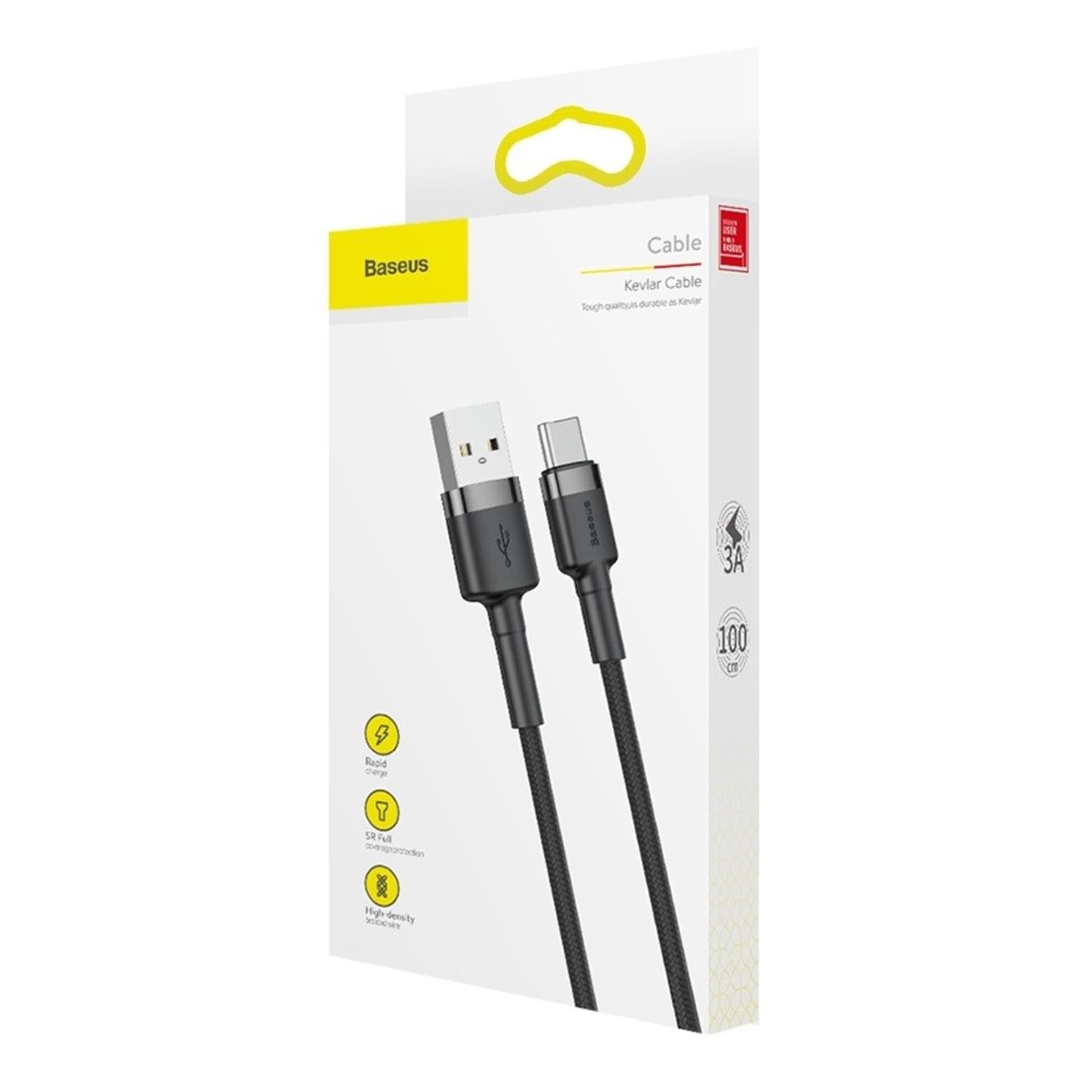 

Kabel USB Typ C 3A 1m Quick Charge 3.0 Szybkie Ładowanie Nylonowy Przewód Baseus Cafule (CATKLF-BG1) szary + czarny, Catklf-bg1) szary + czarn