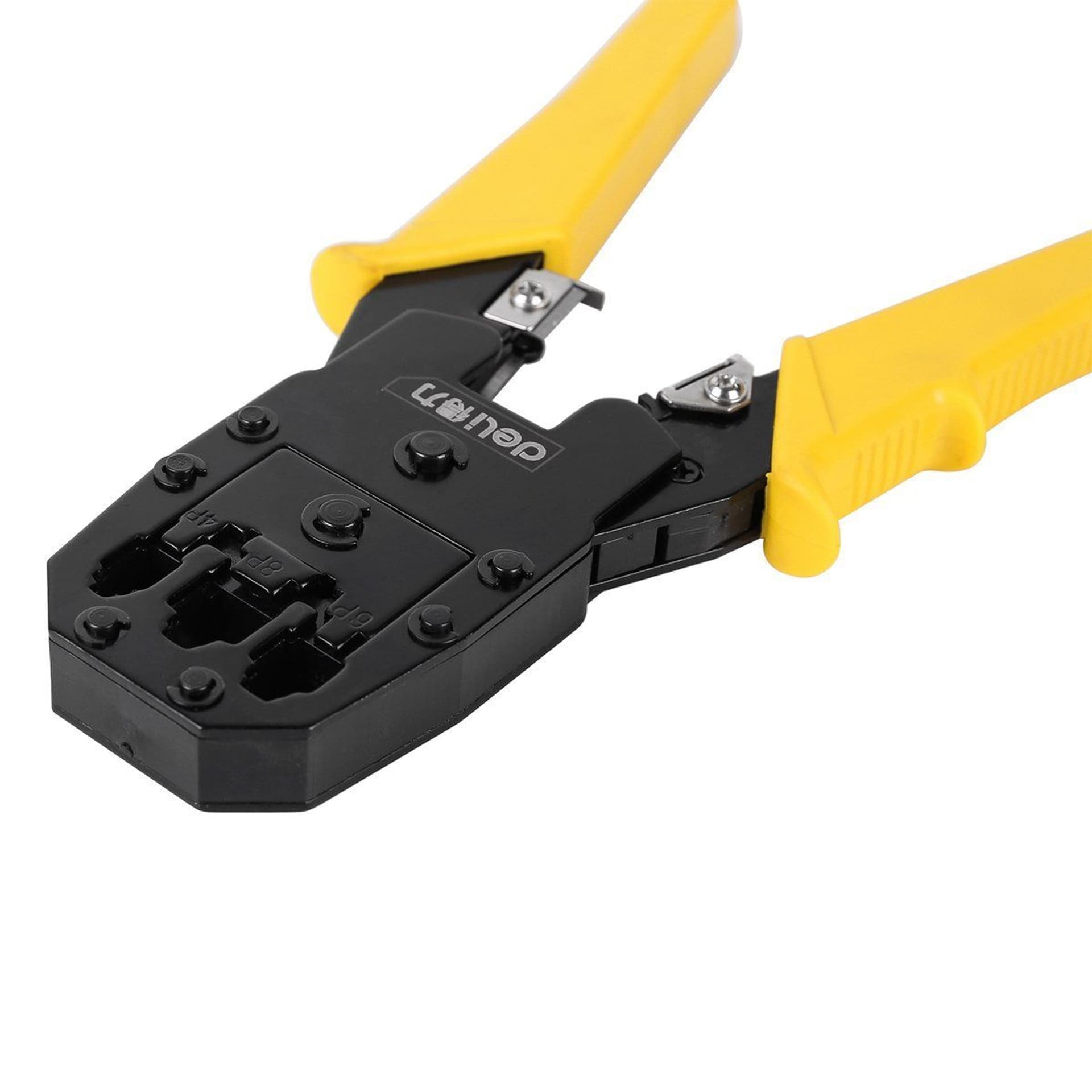 

Szczypce do zaciskania konektorów Ethernet Deli Tools EDL2468, 4/6/8P, RJ45/RJ14/RJ12/RJ9 (żółte)