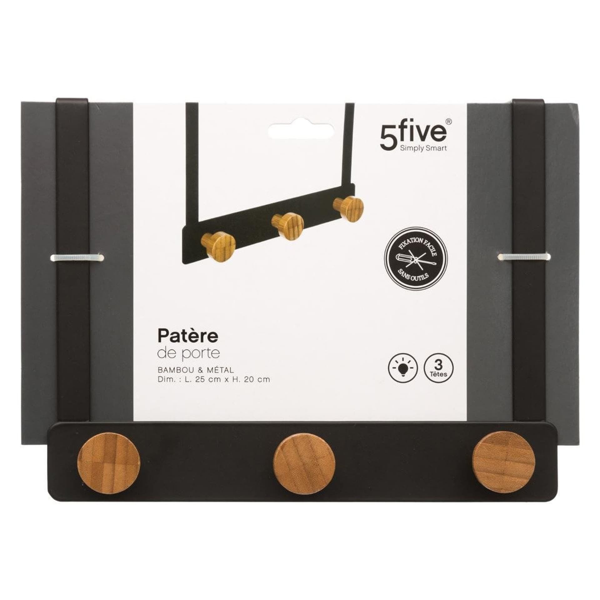 

Wieszak na drzwi Bamboo Black 3 haczyki