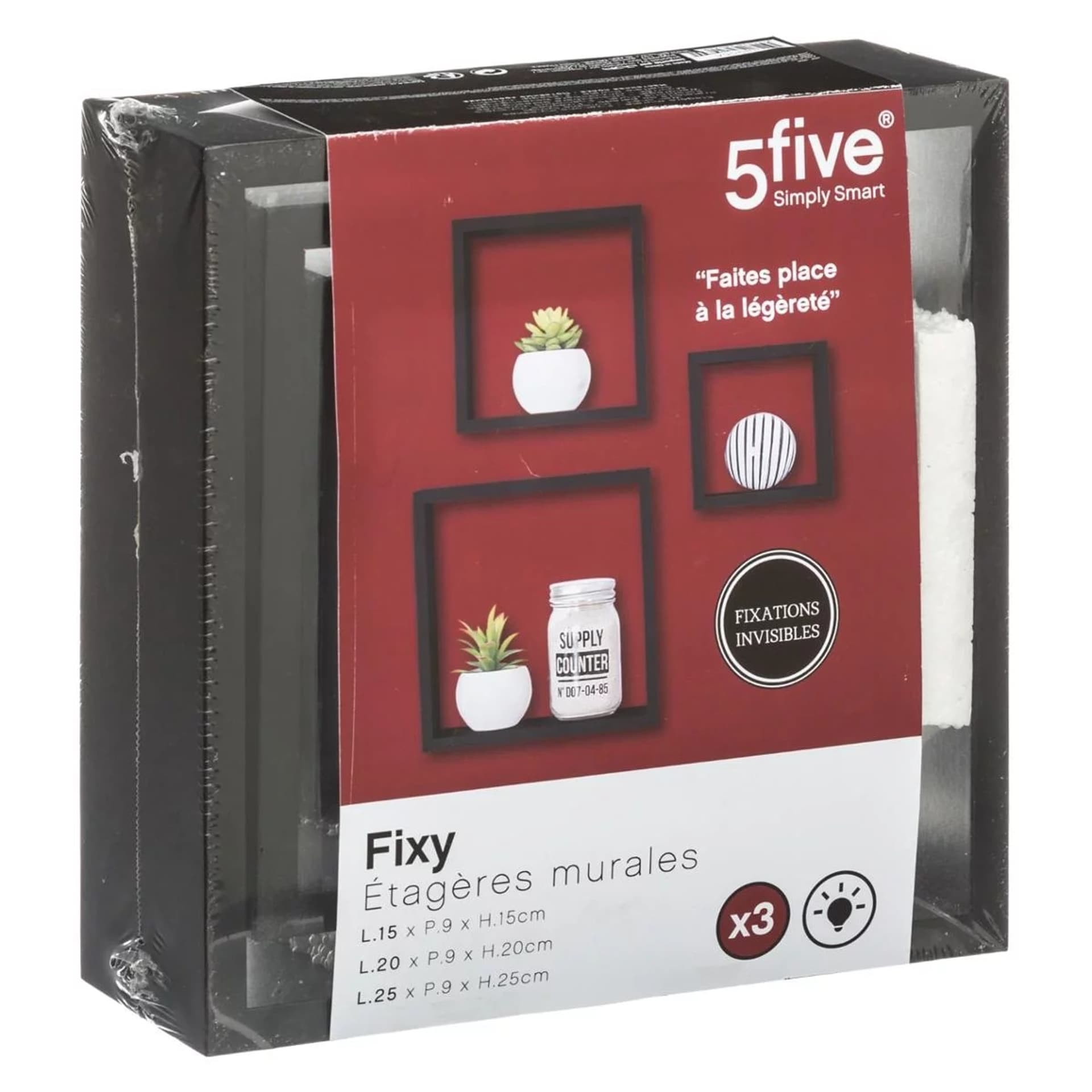 

Półki ścienne Cube Black 3 sztuki
