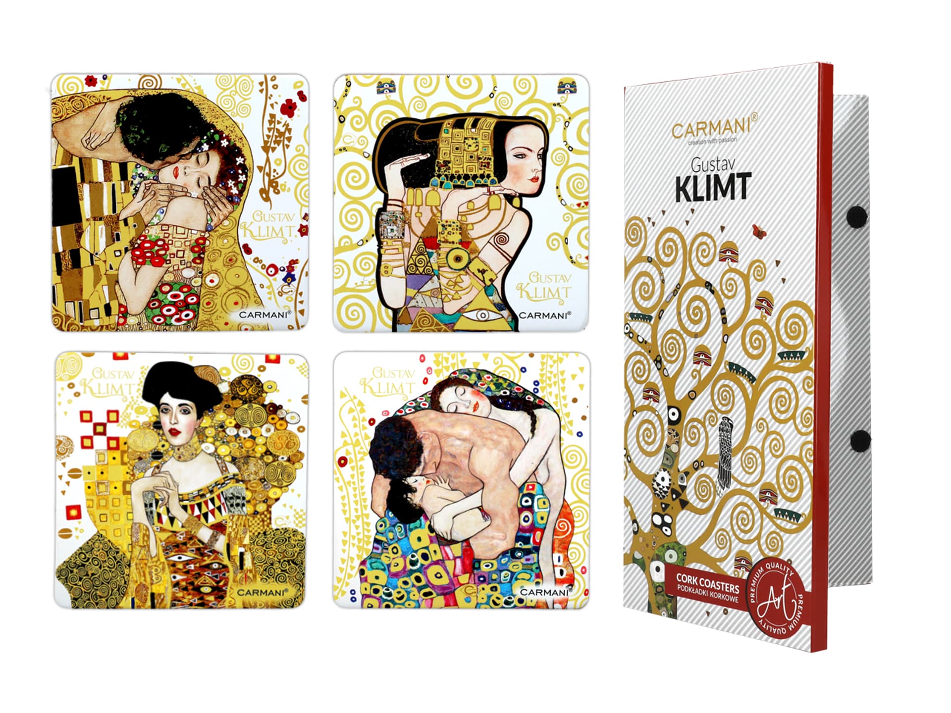 

Kpl. 4 podkładek korkowych - G. Klimt, białe tło (CARMANI)
