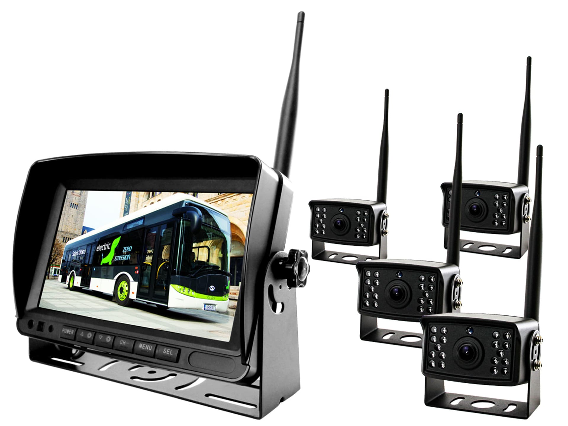 

Monitor rejestrator samochodowy LCD 7" AHD z obsługą 4 bezprzewodowych kamer 12V 24V