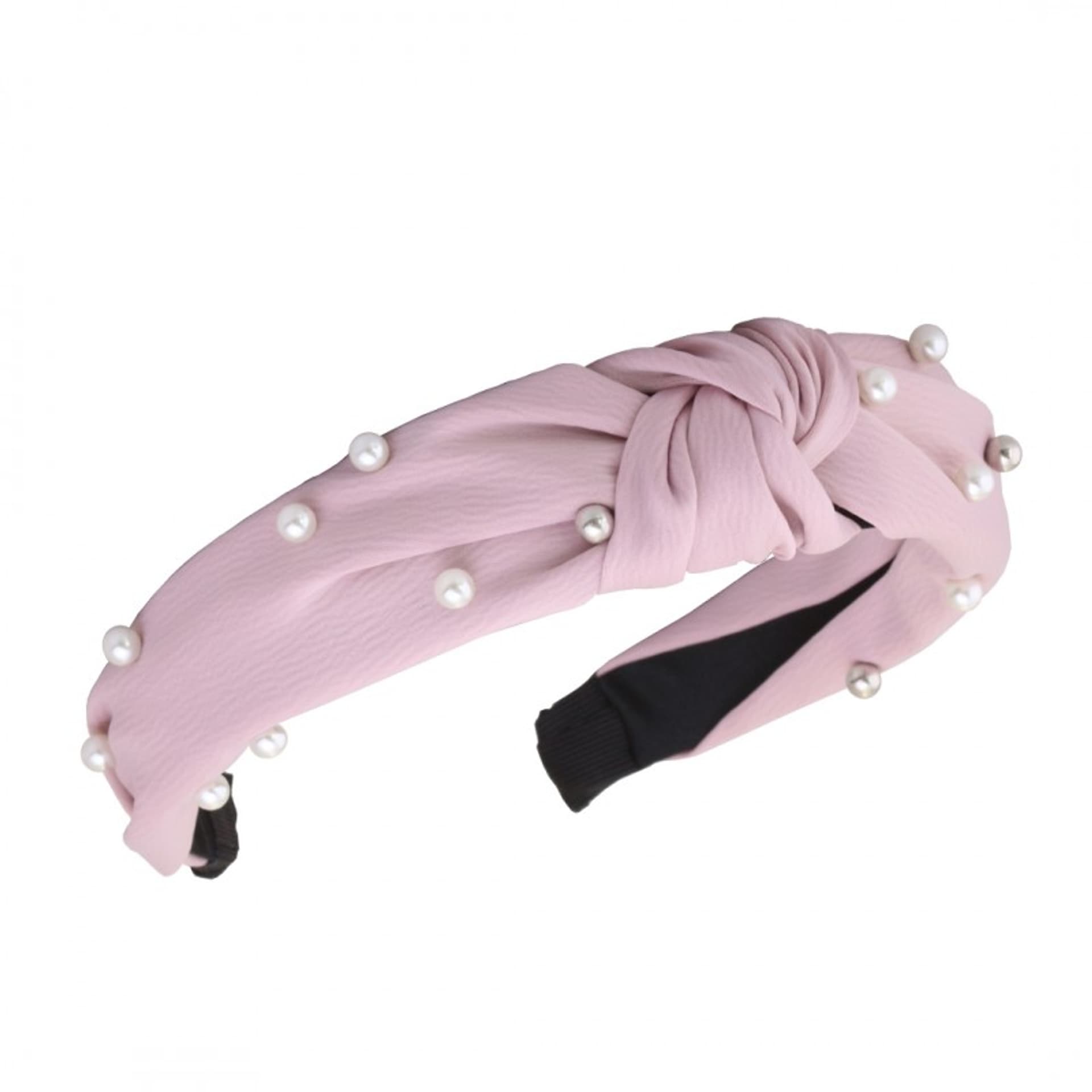 

Opaska turban z materiału gruba jasny róż perełki O227RR