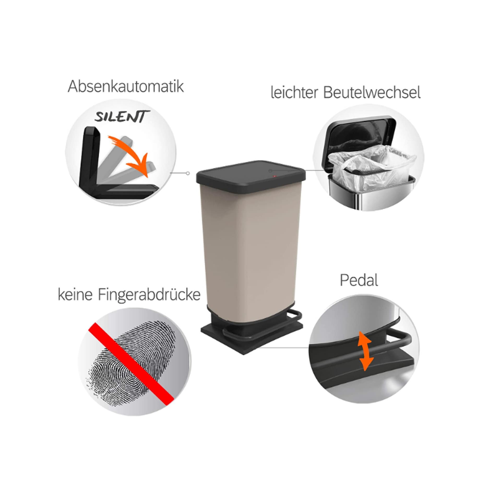 

Kosz na śmieci z pedałem Rotho Paso ECO 40L cappuccino