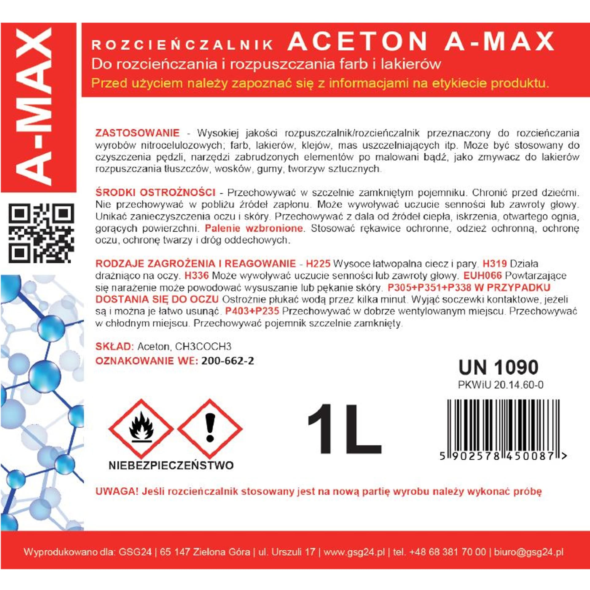 

Aceton rozpuszczalnik zmywacz A-MAX 1L