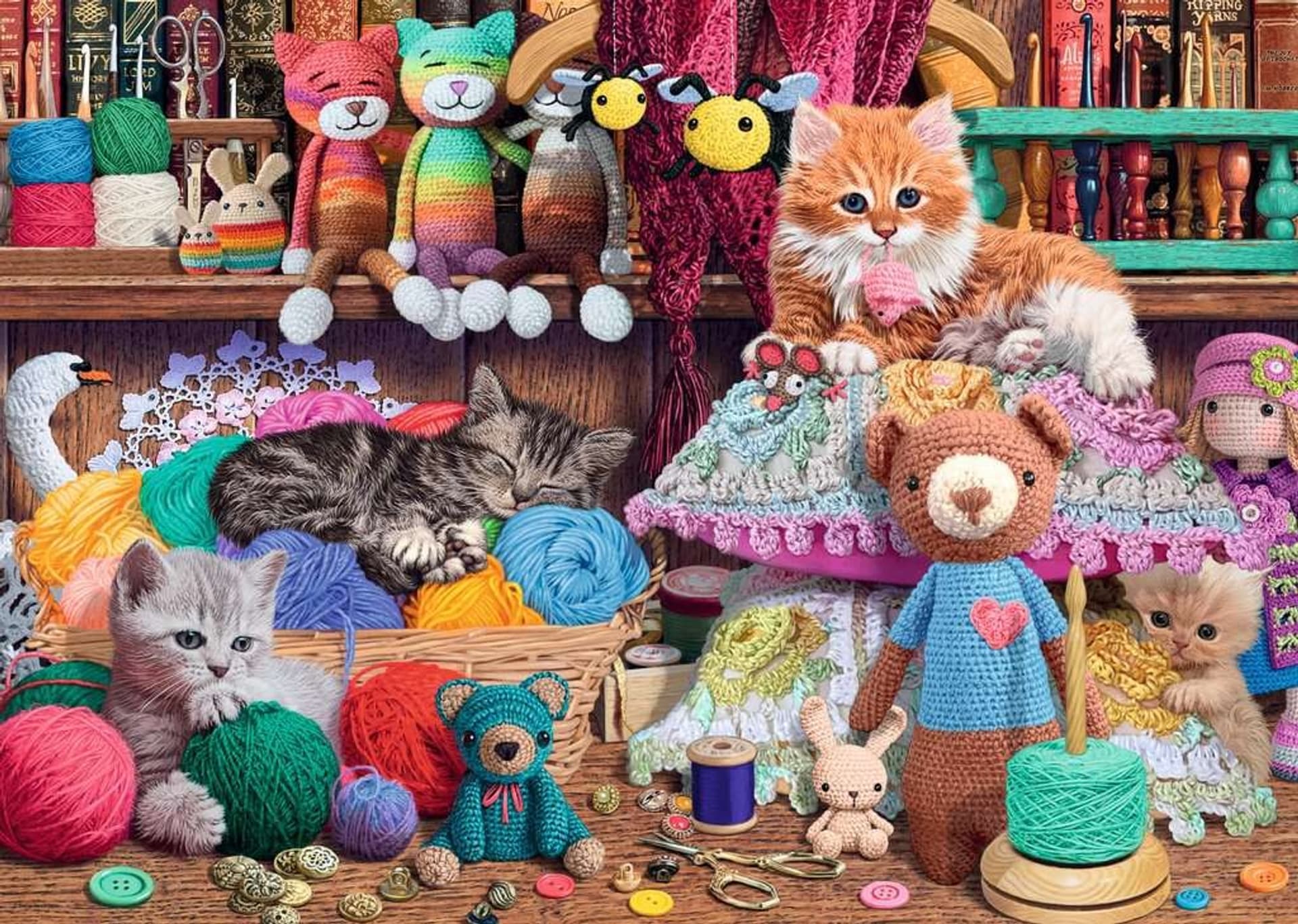 

Puzzle 2D 1000 elementów Zaplątane kociaki
