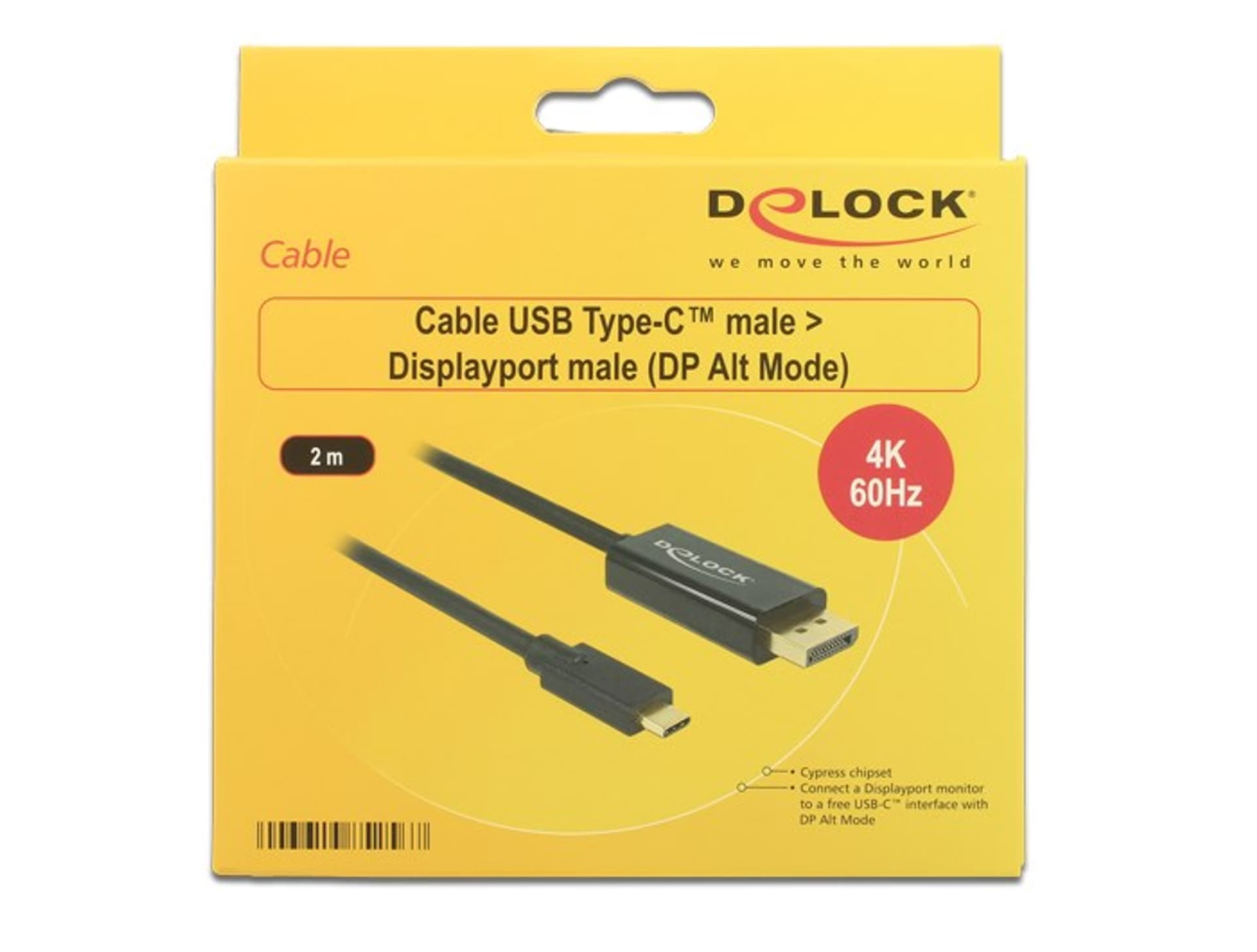 

DELOCK KABEL USB-C (M)->DISPLAYPORT (M) 2M 4K 60HZ (THUNDERBOLT/DISPLAYPORT ALTERNATE MODE) 85256, Thunderbolt/displayport alternate mode) 8525
