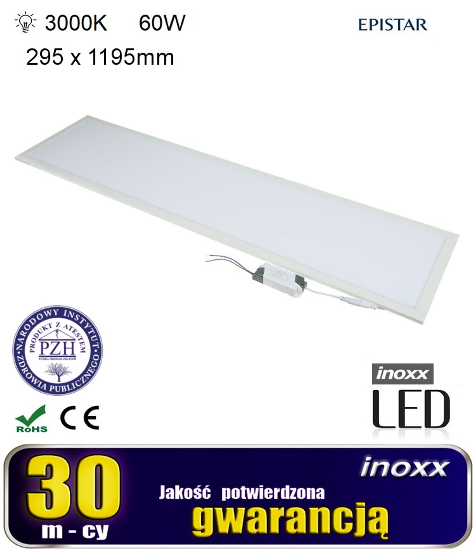 

Panel led sufitowy 120x30 60w lampa slim kaseton 3000k ciepły+ ramka natynkowa czarna