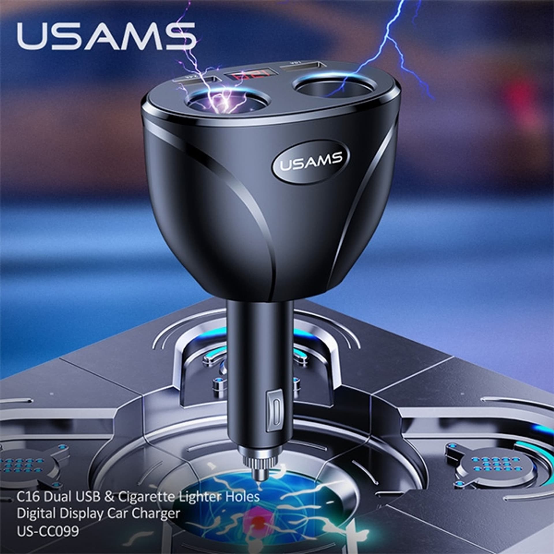 

USAMS Adapter samoch.C16 2 gniazda 2xUSB 96W Fast Charge czarny/black CC99TC01 (US-CC099) rozdzielacz, Us-cc099) rozdzielac