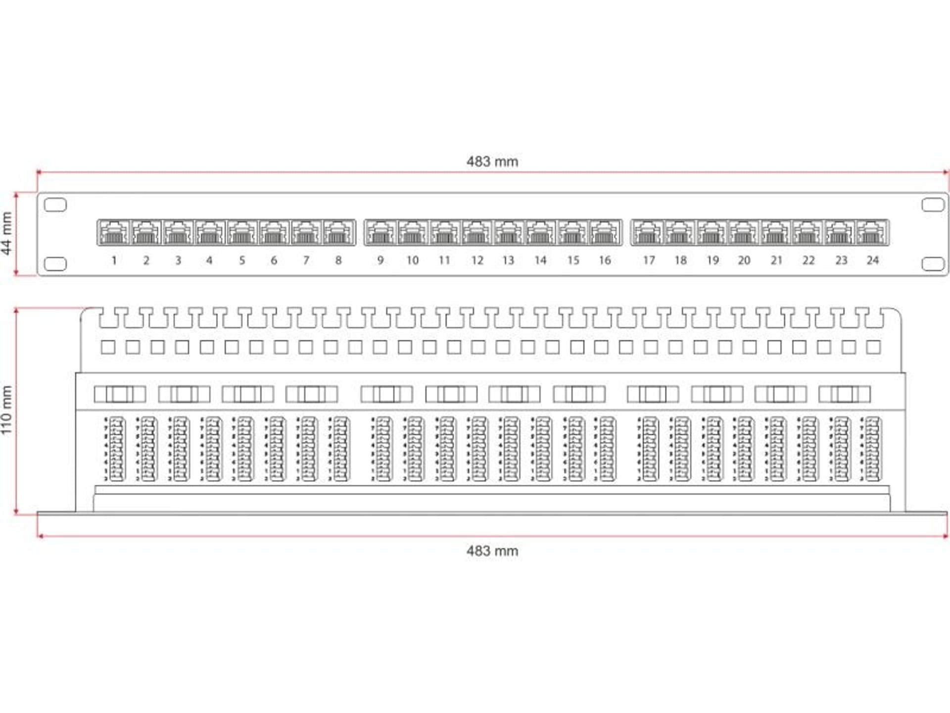 

Patch panel STP kat.6A 24 porty LSA 1U
