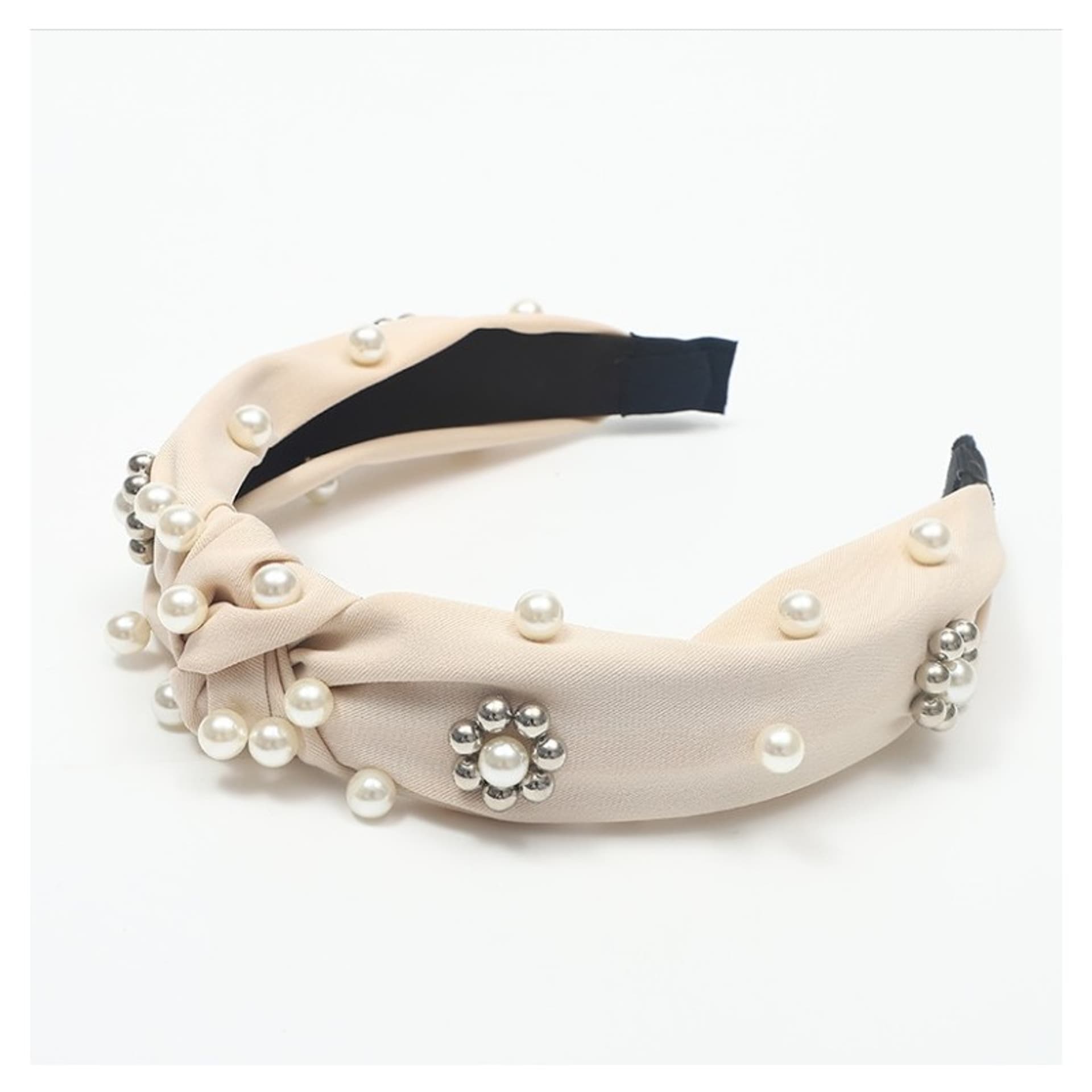 

Opaska turban z materiału Perełki Krem O226K