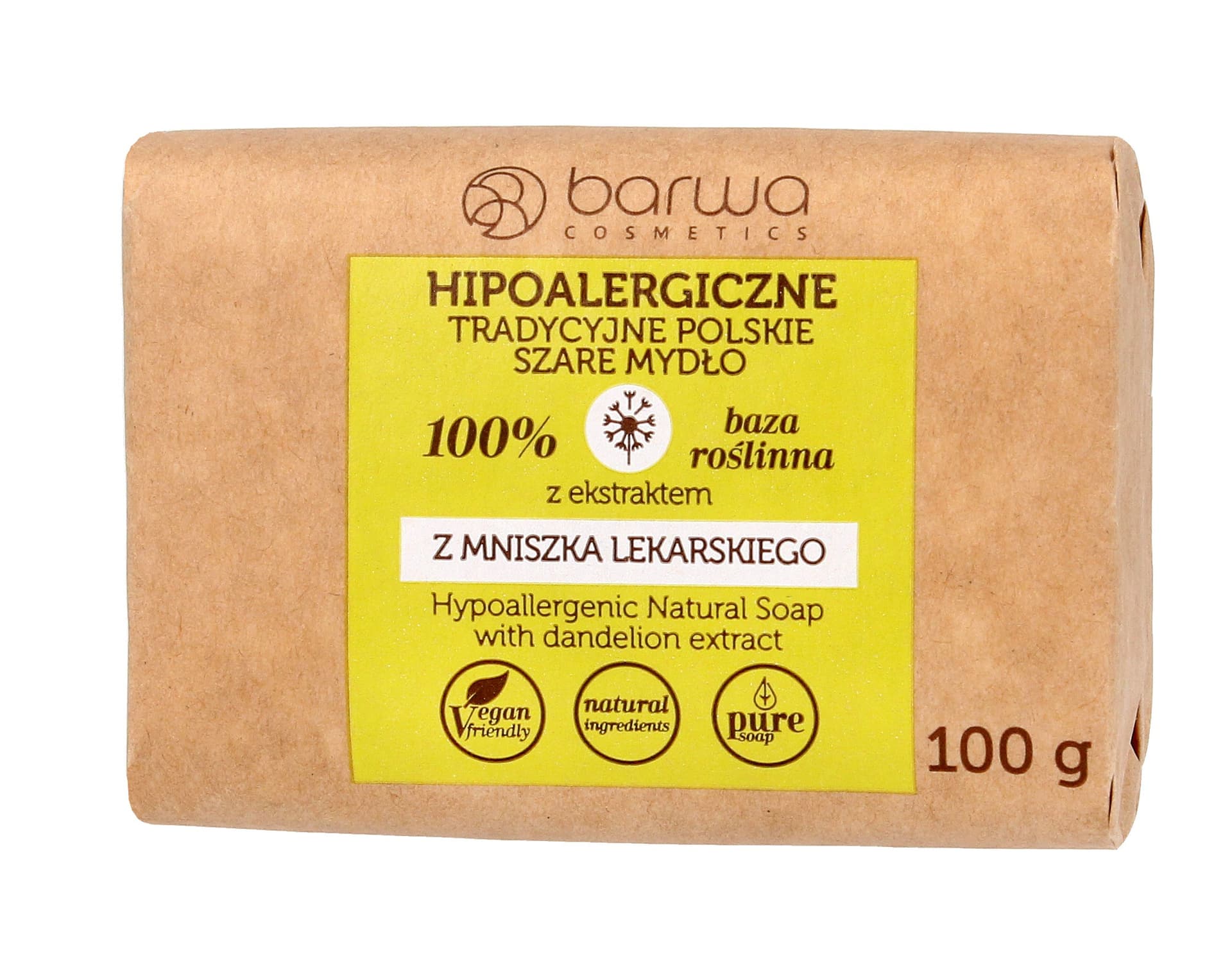 

Barwa Hipoalergiczna Szare Mydło tradycyjne polskie w kostce -Mniszek Lekarski 100g
