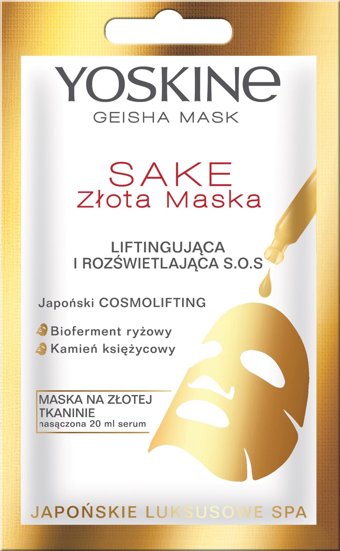 

Yoskine Geisha Mask Sake Złota Maska na tkaninie liftingująca i rozświetlająca S.O.S. 20ml